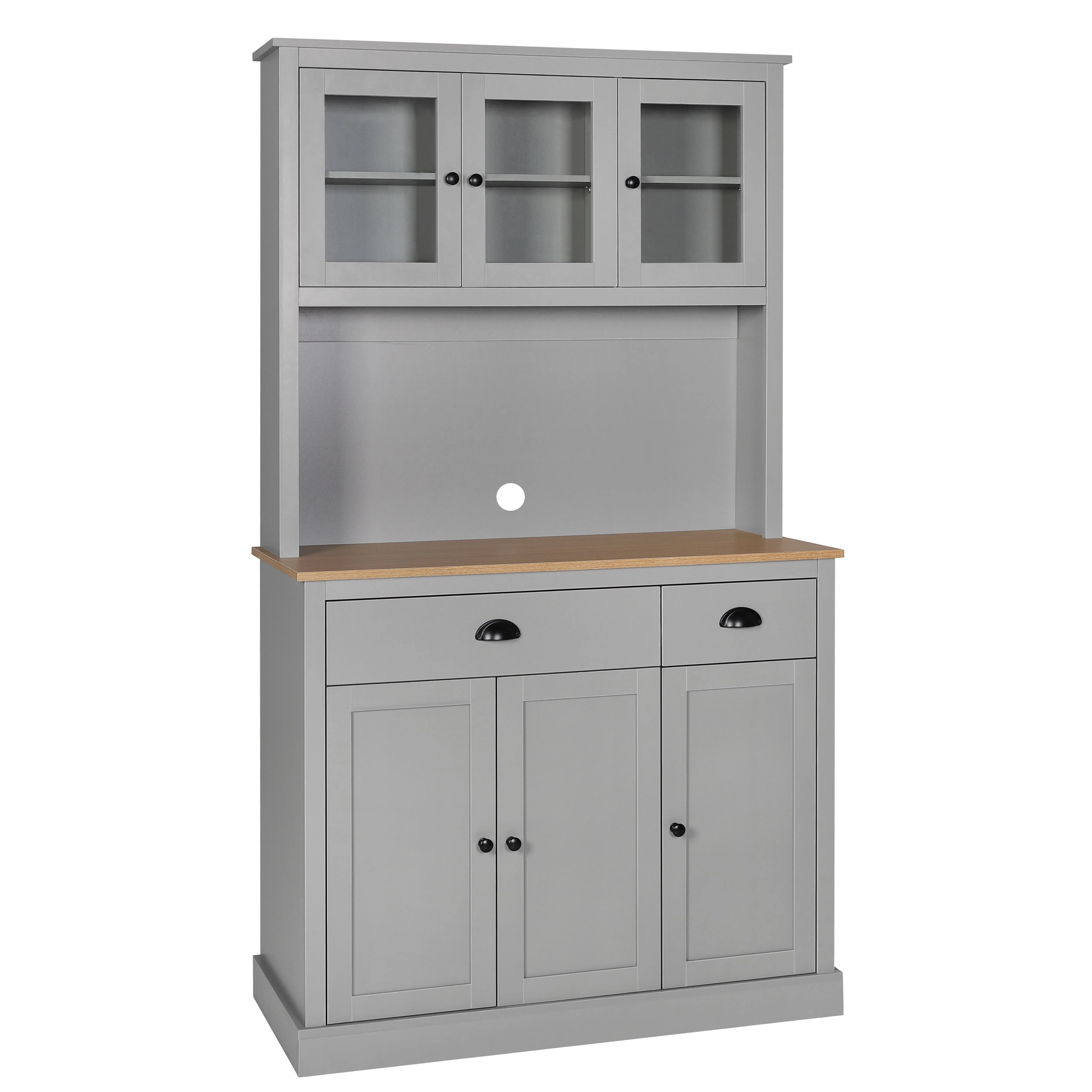 VEIKOUS 71'' Kitchen Pantry Hutch Cabinet, Pantry Storage Hutch w/Microwave Stand and Buffet Cupboard, Gray