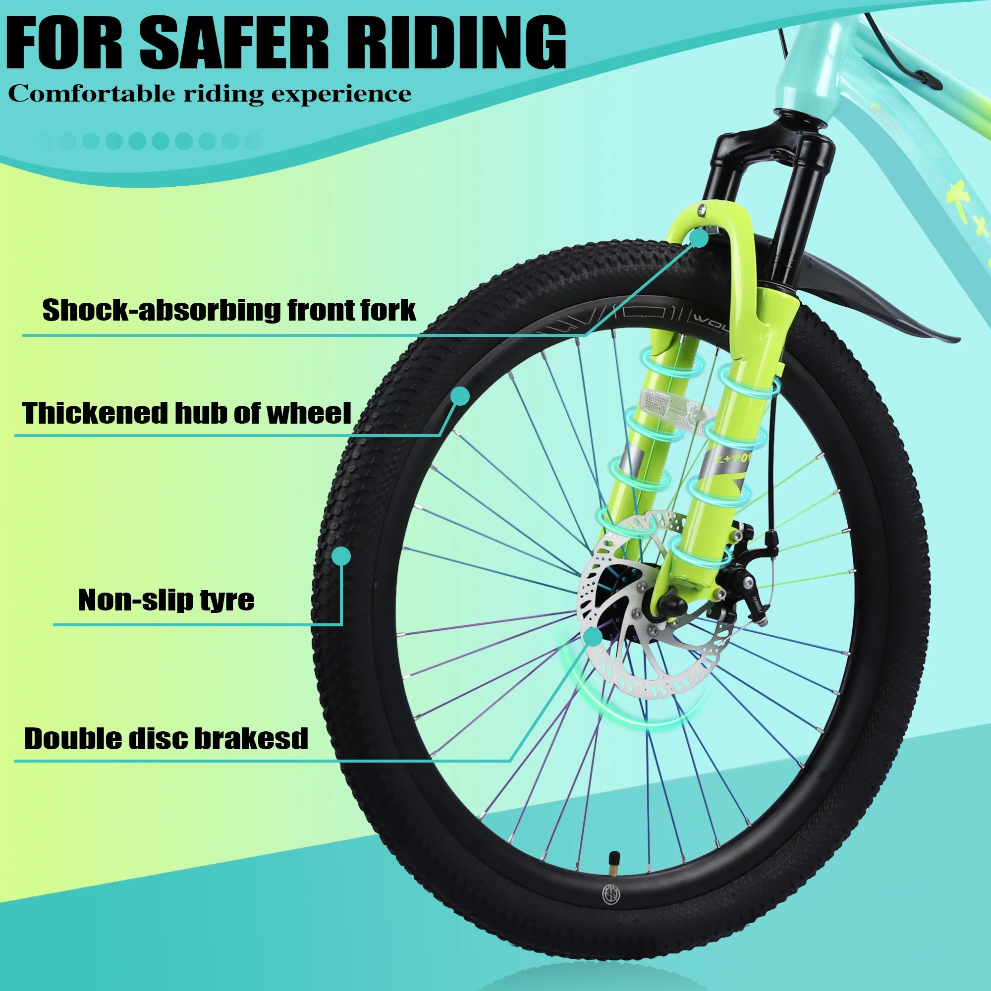 Bstjewey 20/24 Inch Kids Mountain Bike, Dual Disc Brakes, Suspension Fork, Ages 7-12