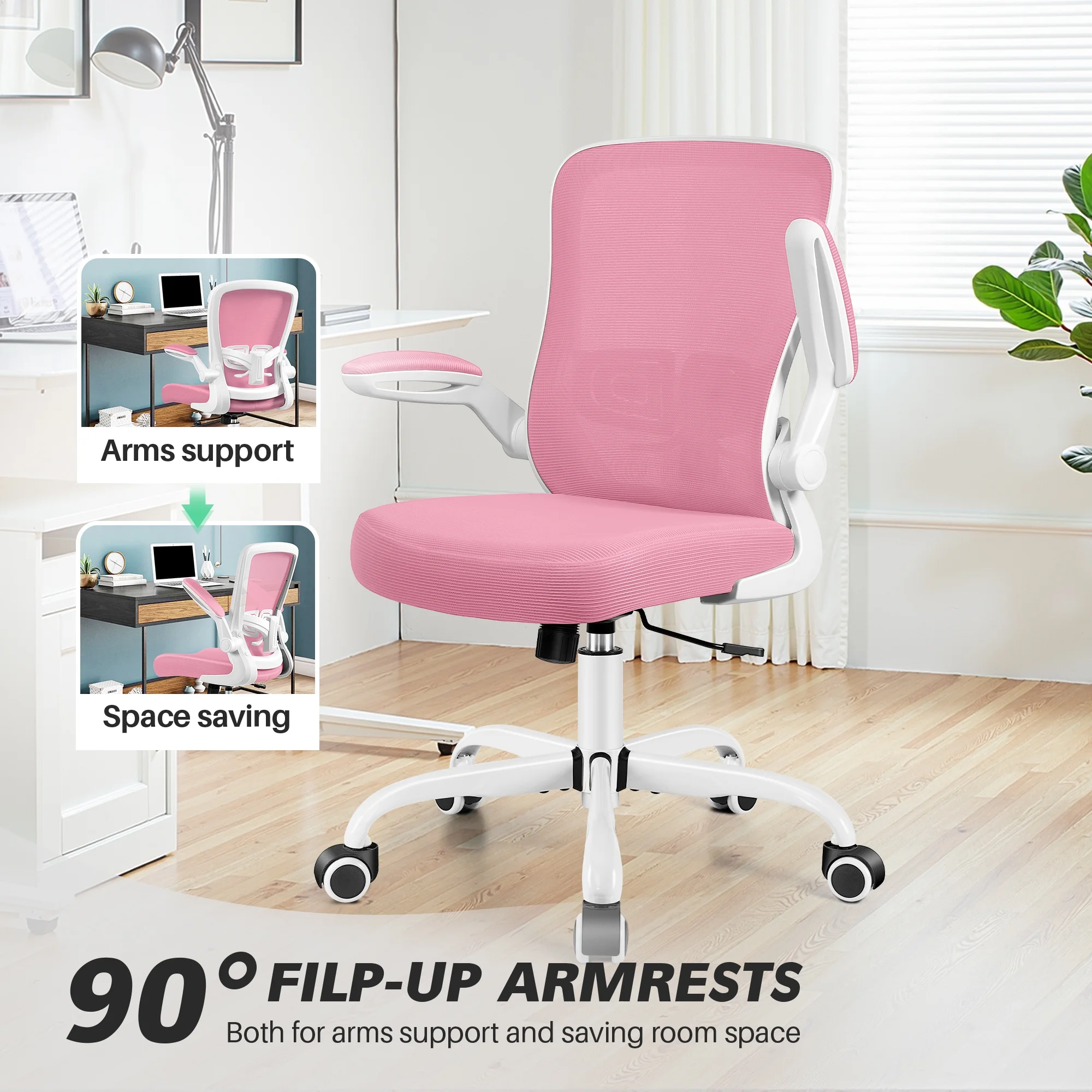 COOLHUT Ergonomic Office Chair, 400LBS Task Chair, Comfort Desk Chair with Adjustable Lumbar Support and Flip up Arms, Black