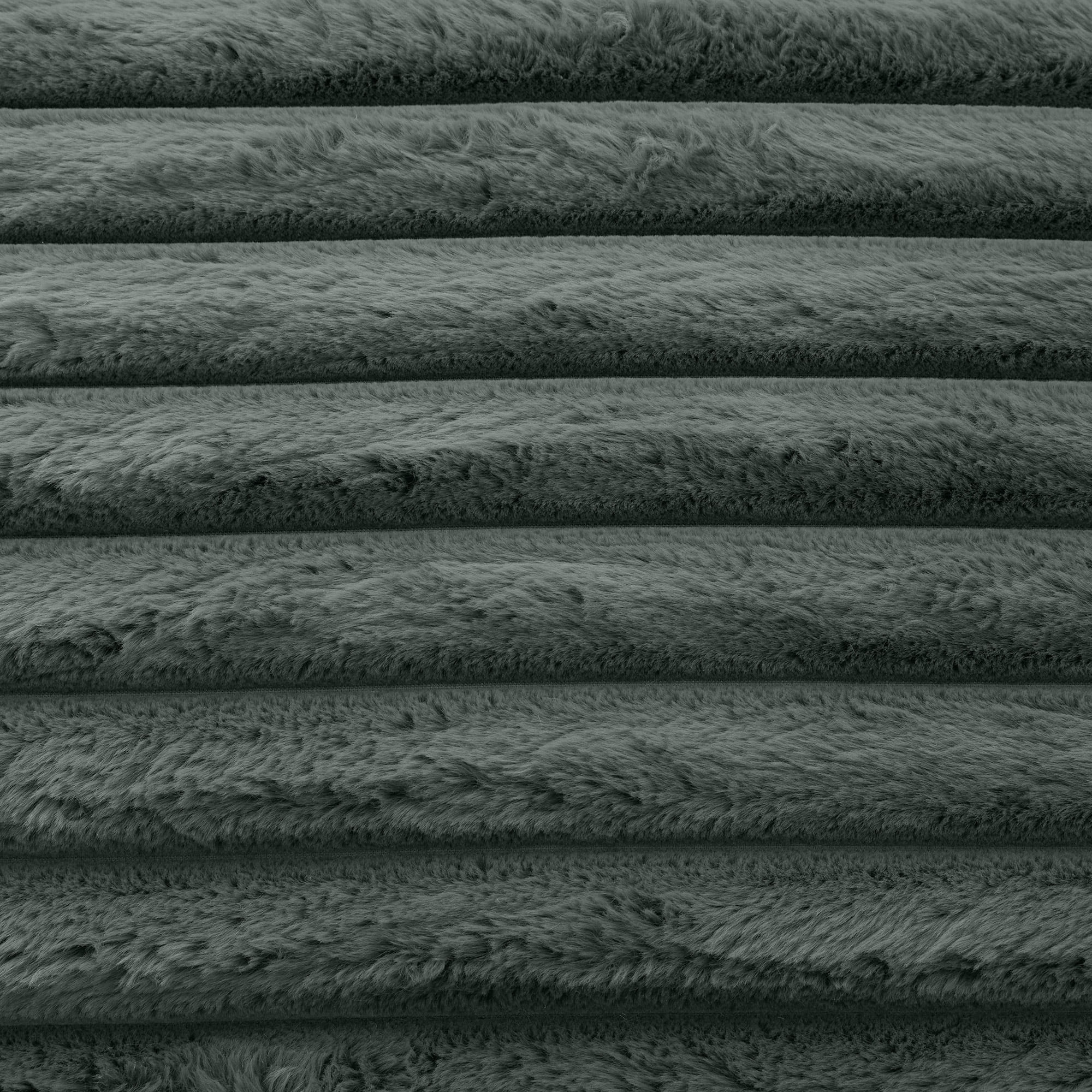 Oversized Double Chaise Lounge, Faux Fur Upholstered Deep Seat Sofa with 2 Pillows, 2 Cupholders, and Dual USB Ports