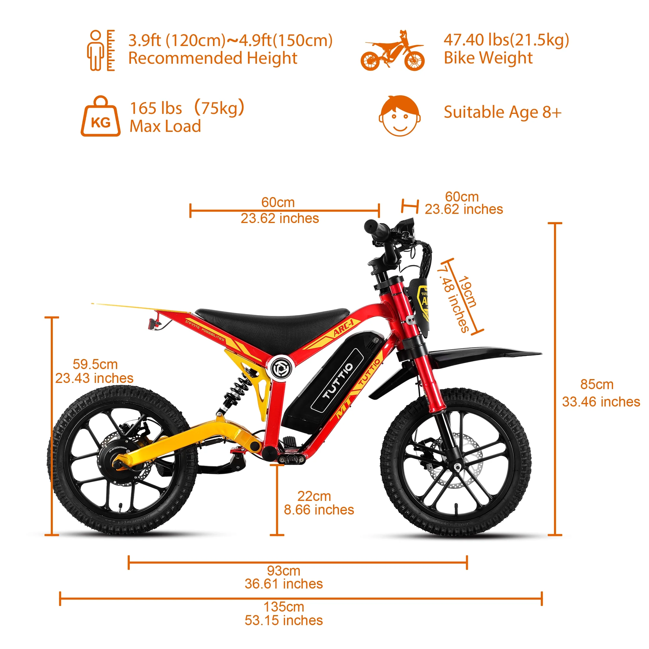 TUTTIO ARC-1 750W Mini Electric Dirt Bike for Kids 8-14, 5-Speed Modes Electric Motorcycle, 22MPH, 16