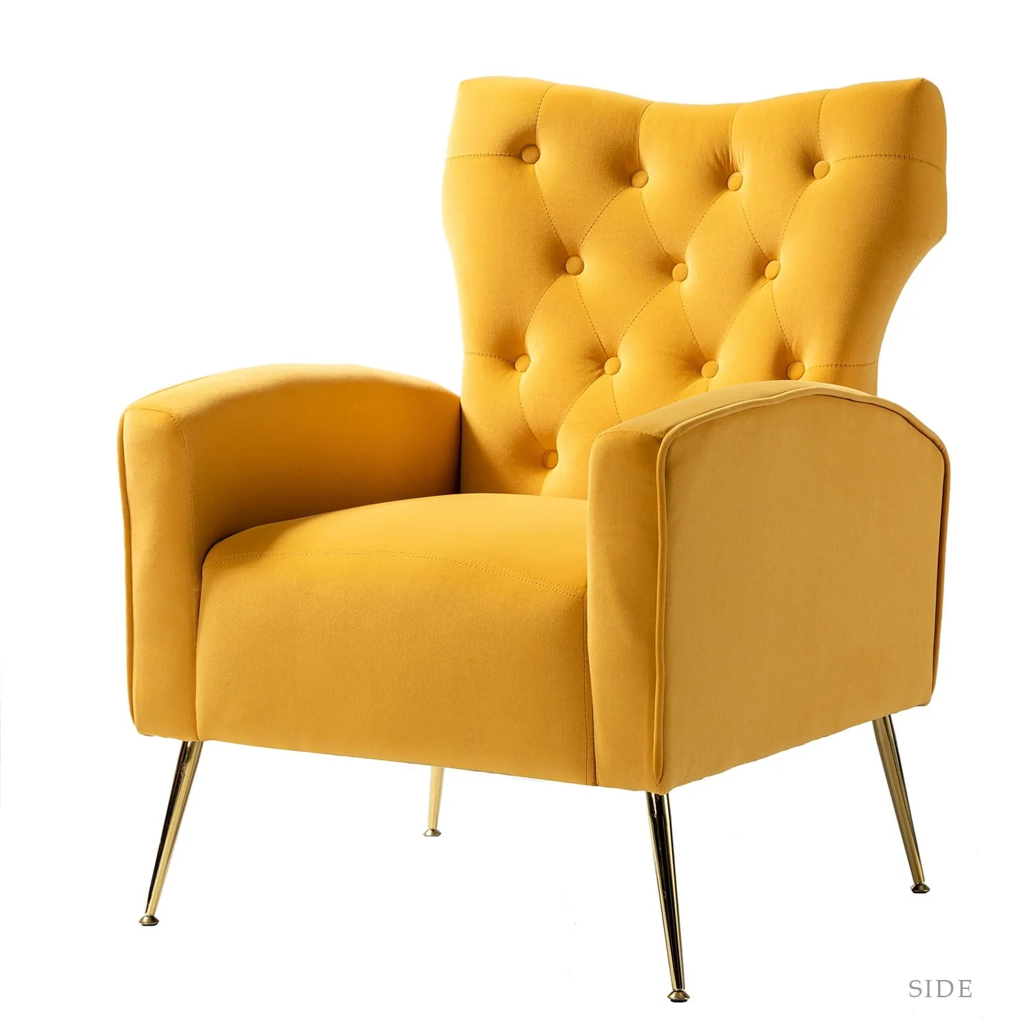 14 Karat Home Fall Home Decor Velvet Accent Chair Button Tufted Metal Legs Adult Living Room Mustard