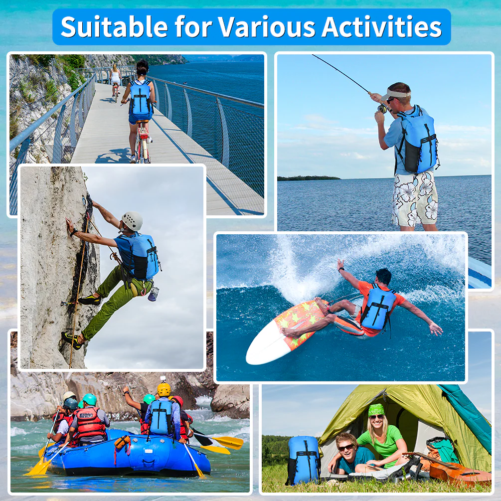 Waterproof Dry Bags Set of 3 Adjustable Shoulder Strap 20L Dry Backpack Compression Sack with Cellphone Phone Waist Bag for Kayaking, Beach, Rafting, Boating, Hiking, Blue