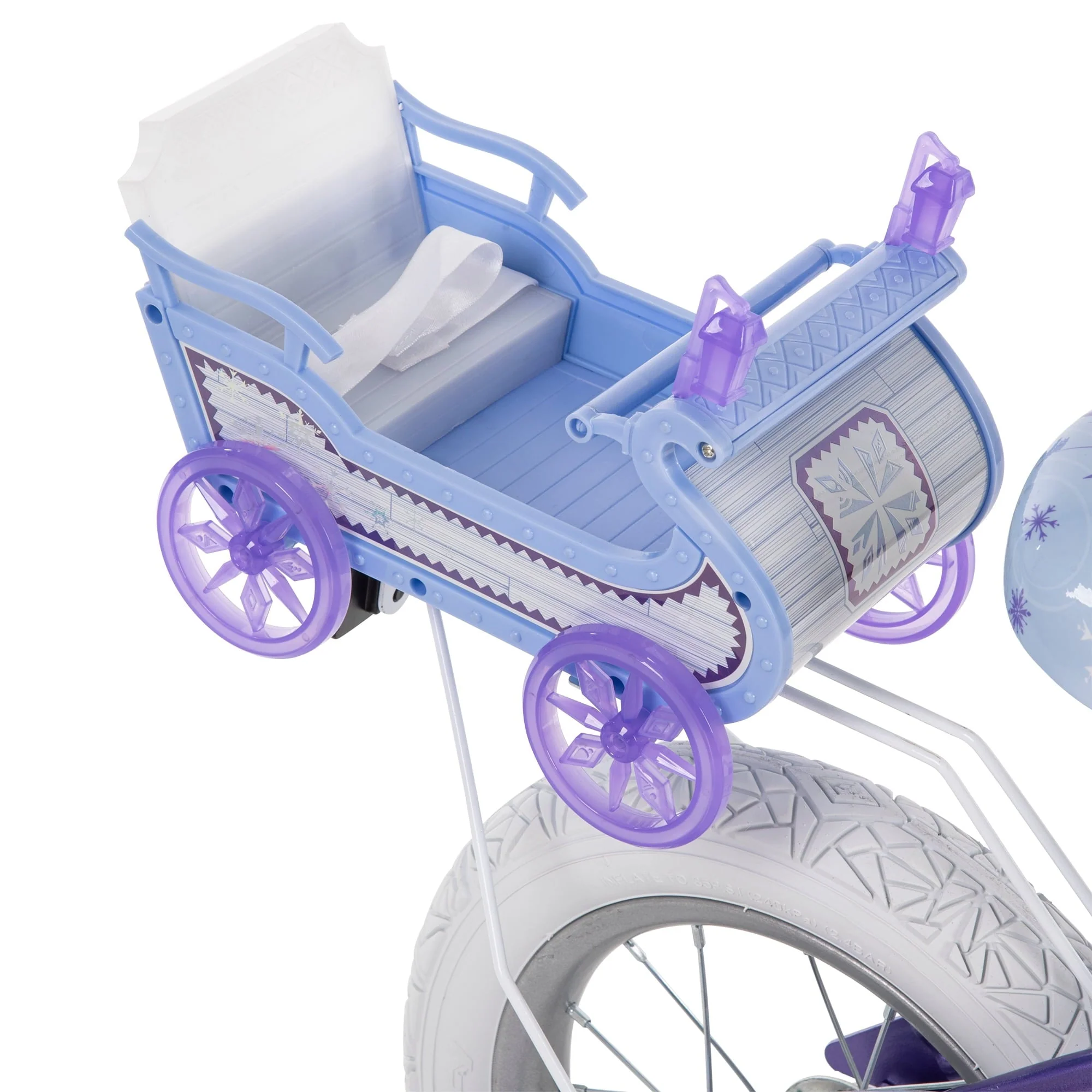Disney Frozen 12 in. Bike with Doll Carrier Sleigh for Girl's, Ages 2+ Years, White and Purple by Huffy