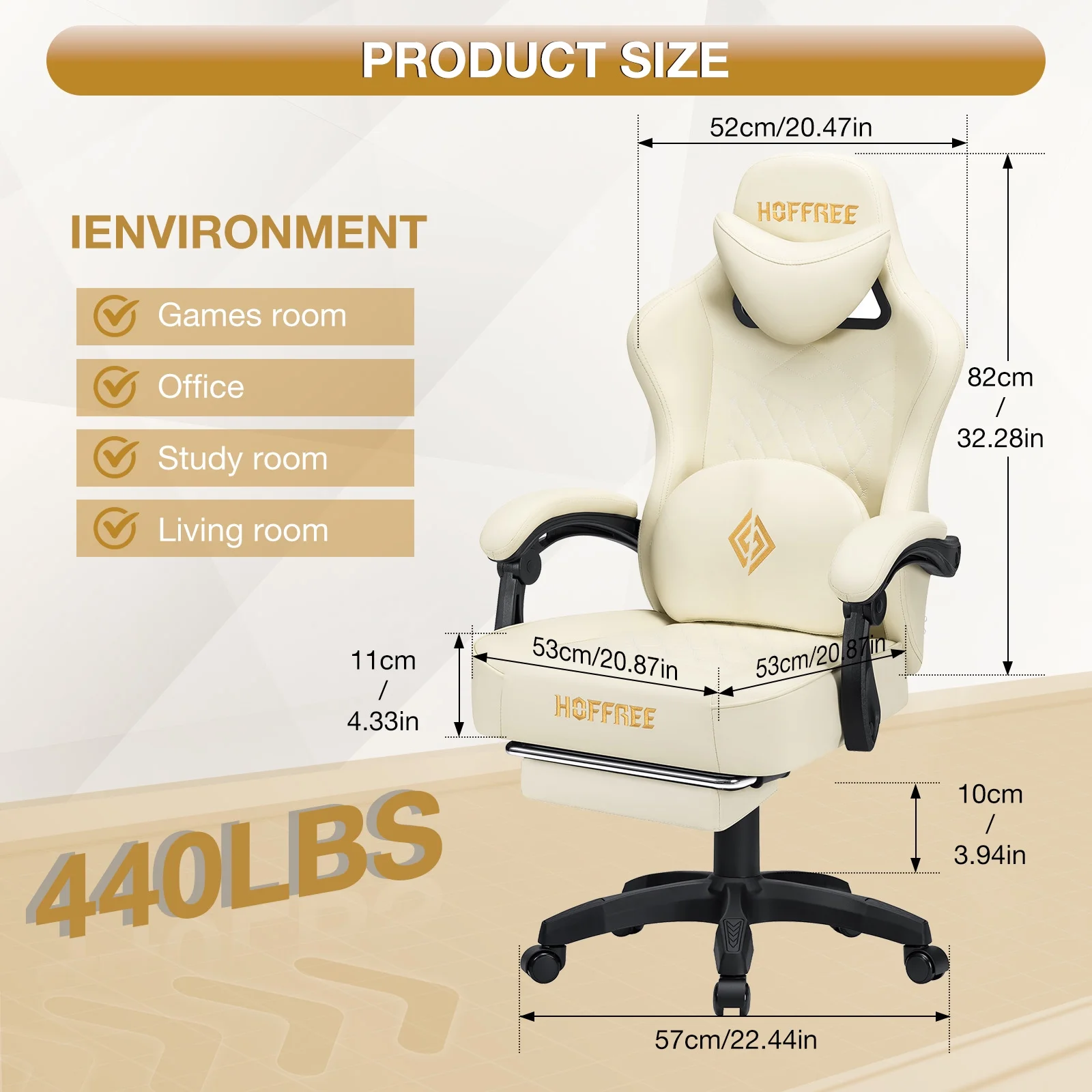 Hoffree Gaming Chair with Speakers PU Gamer Chair with footrest and massage Egonomic Computer Game Chair with Headrest and Lumbar Support for Adults and Office Gaming, 440 LBS