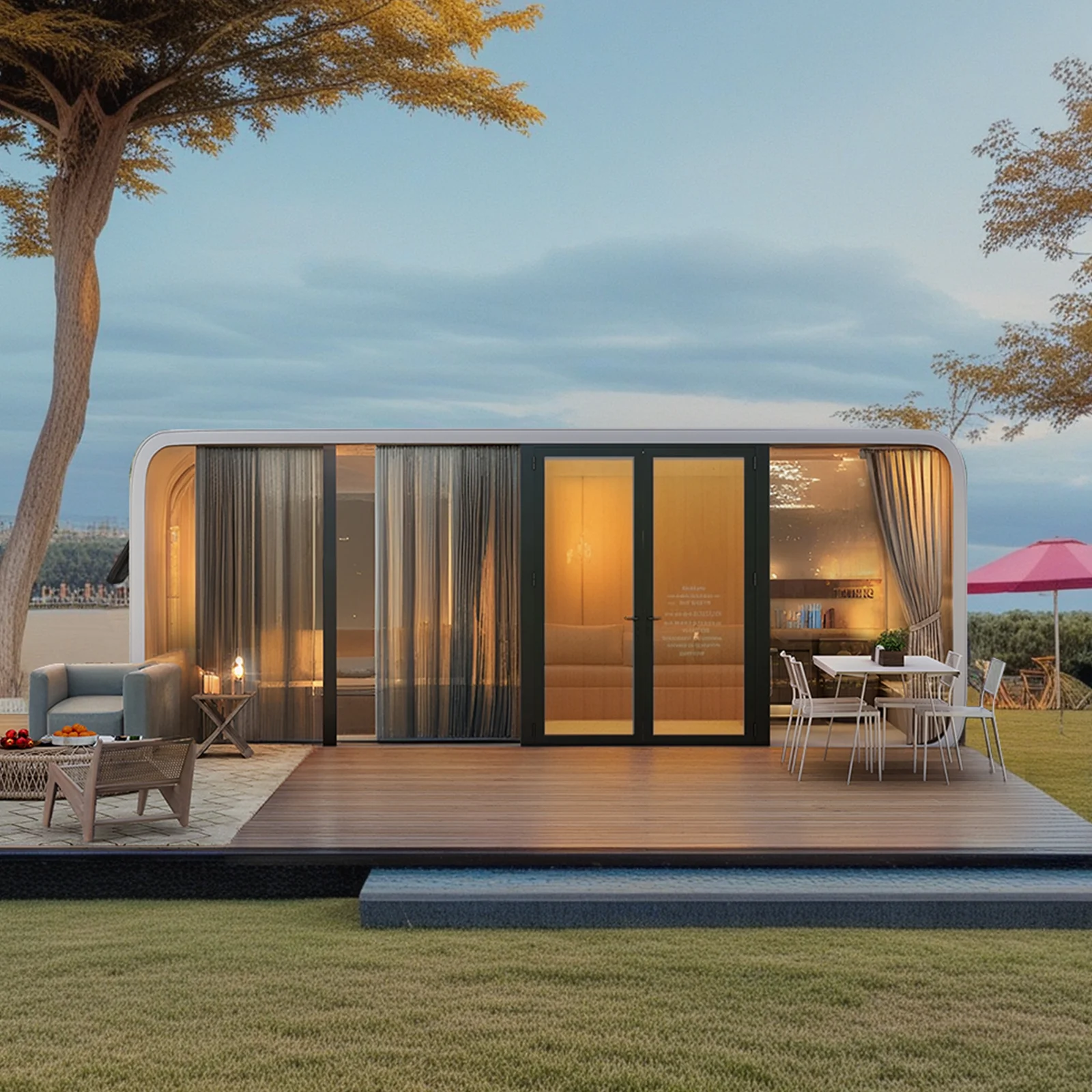 Luxury Modern prefab Cabin - 19ft Mobile Capsule with Bedroom, Kitchen and Bathroom, Storm Resistant prefab Cabin -16 Typhoon and 12 Earthquake Proof Mobile Cabin for Travel and Outdoor Living