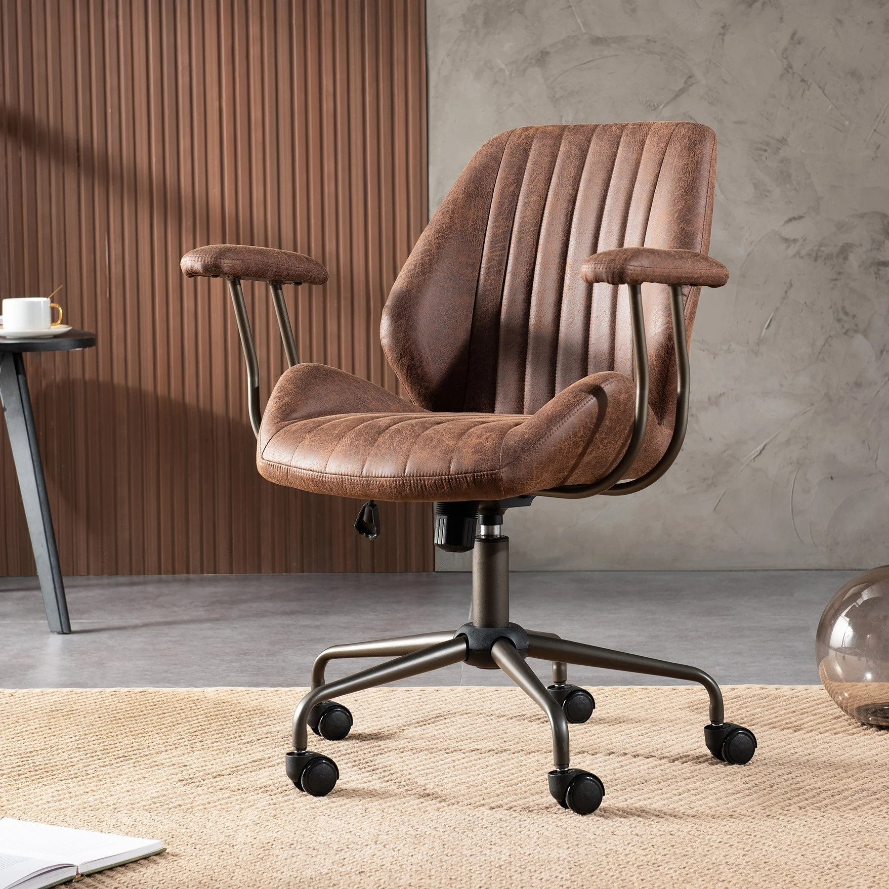 Ovios Ergonomic Office Chair Modern Computer Desk Suede Fabric Desk Chair with Lumbar Support for Home Office