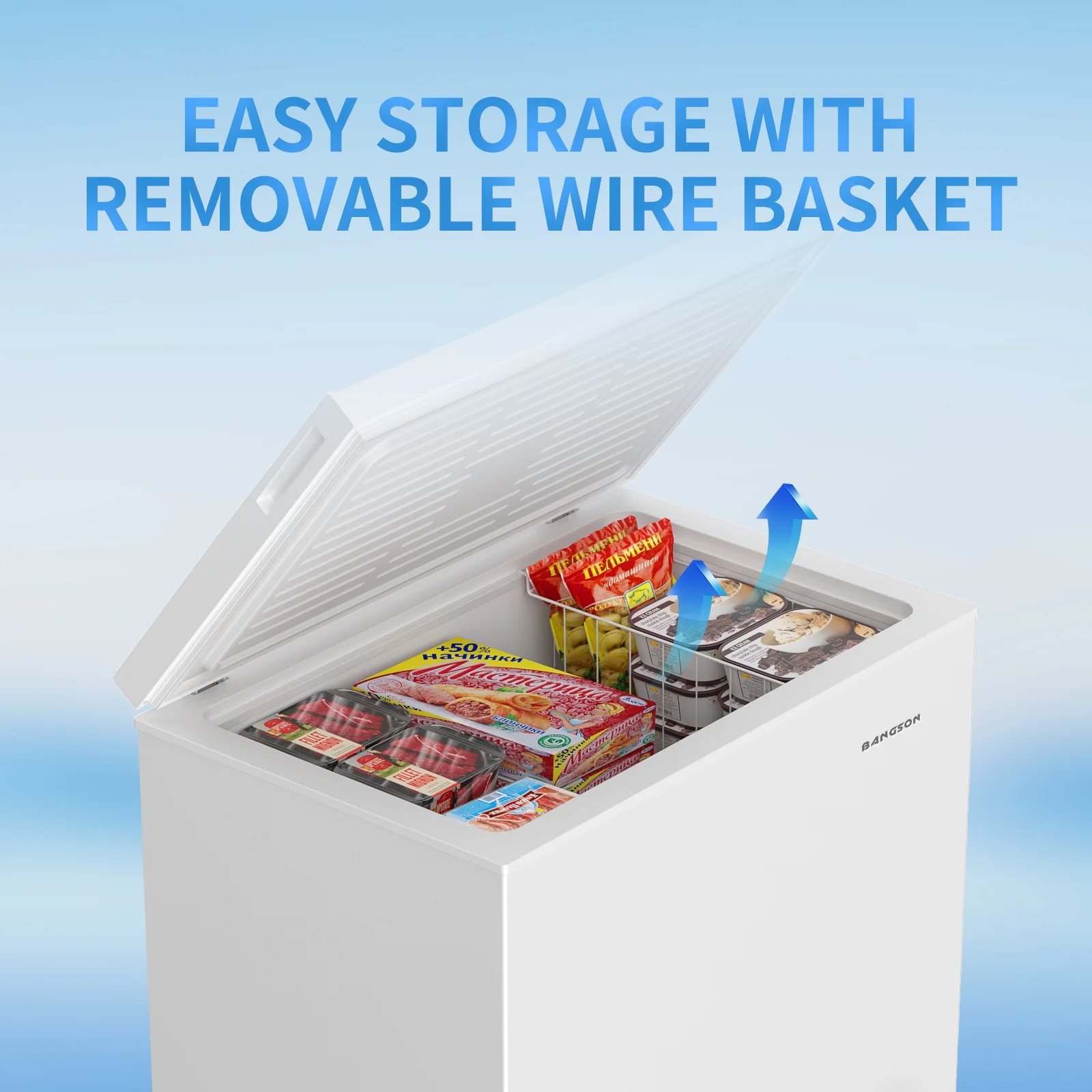 BANGSON 7.0 Cu.Ft Chest Freezer, Deep Freezer with Adjustable Thermostat, Top Open Door Freezer with Removable Basket, Quiet Operation, Ideal for Kitchen/Apartment/Office