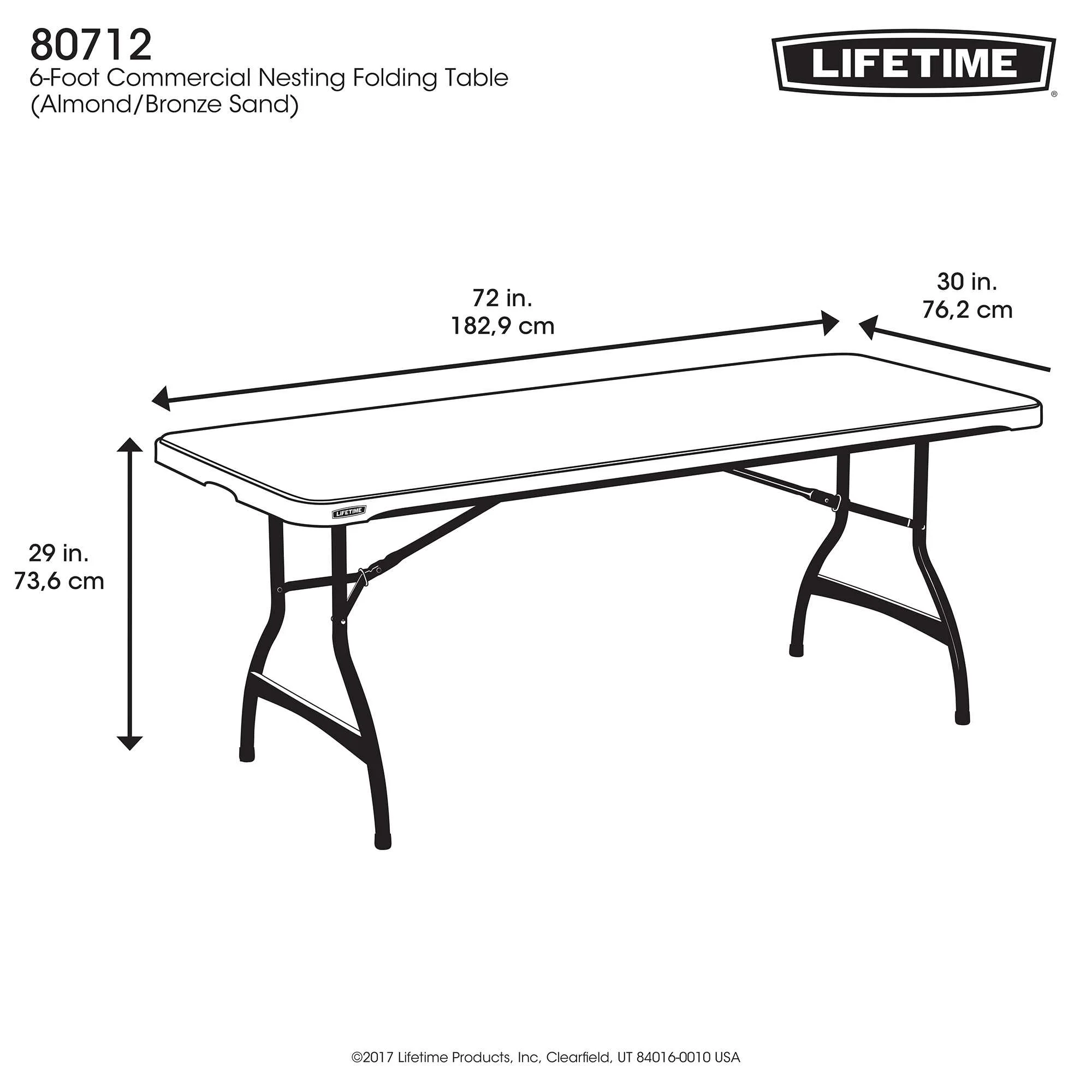 Lifetime 6 Foot Rectangle Folding Table, Indoor/Outdoor Commercial Grade, Black (280350)