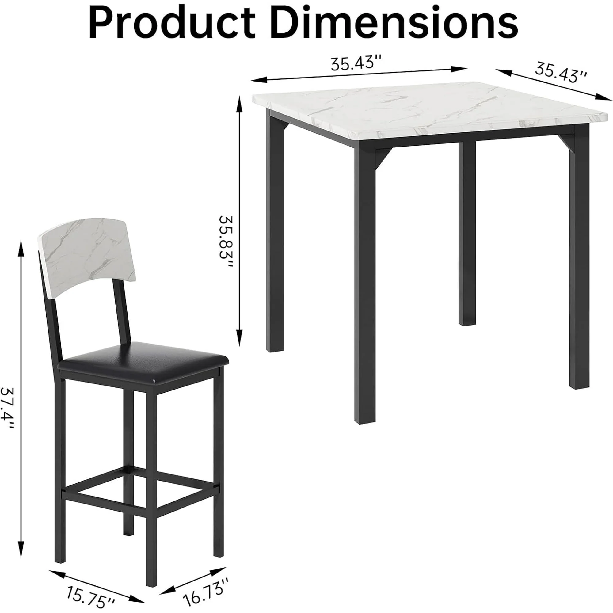 Lamerge 4 Person Dining Table Set, Solid Wood Dining Table with 4 Upholstered Leather Chairs, Modern Kitchen Dining Room Dining Table Set for Small Spaces, Apartments, Kitchens, Dining Rooms. White