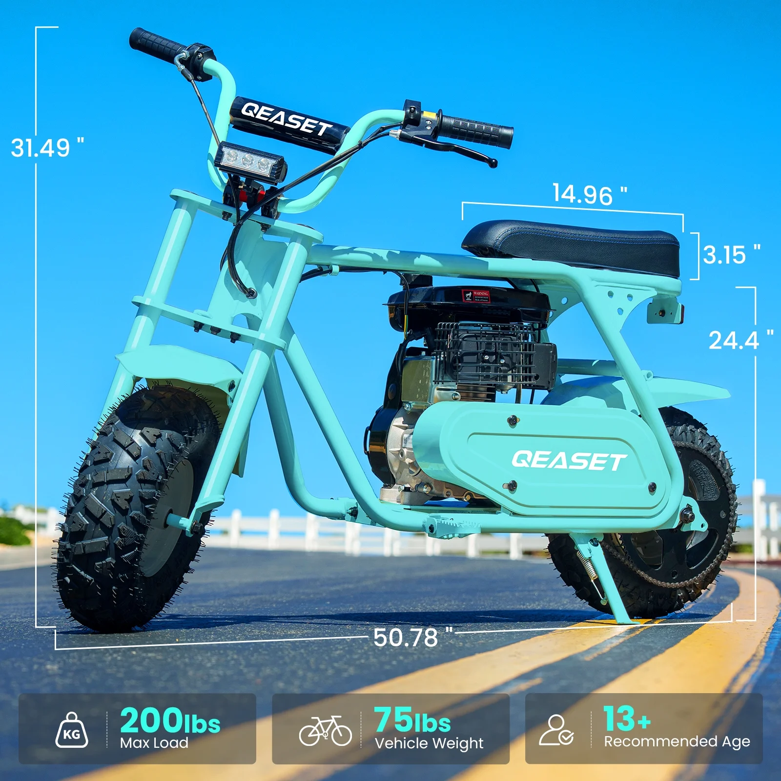 QEASET MB001 Gas Powered Mini Dirt Bike 99CC for Teens and Adults, 25MPH Off Road Motorcycle, Weight Support Up to 200 LBS - Black