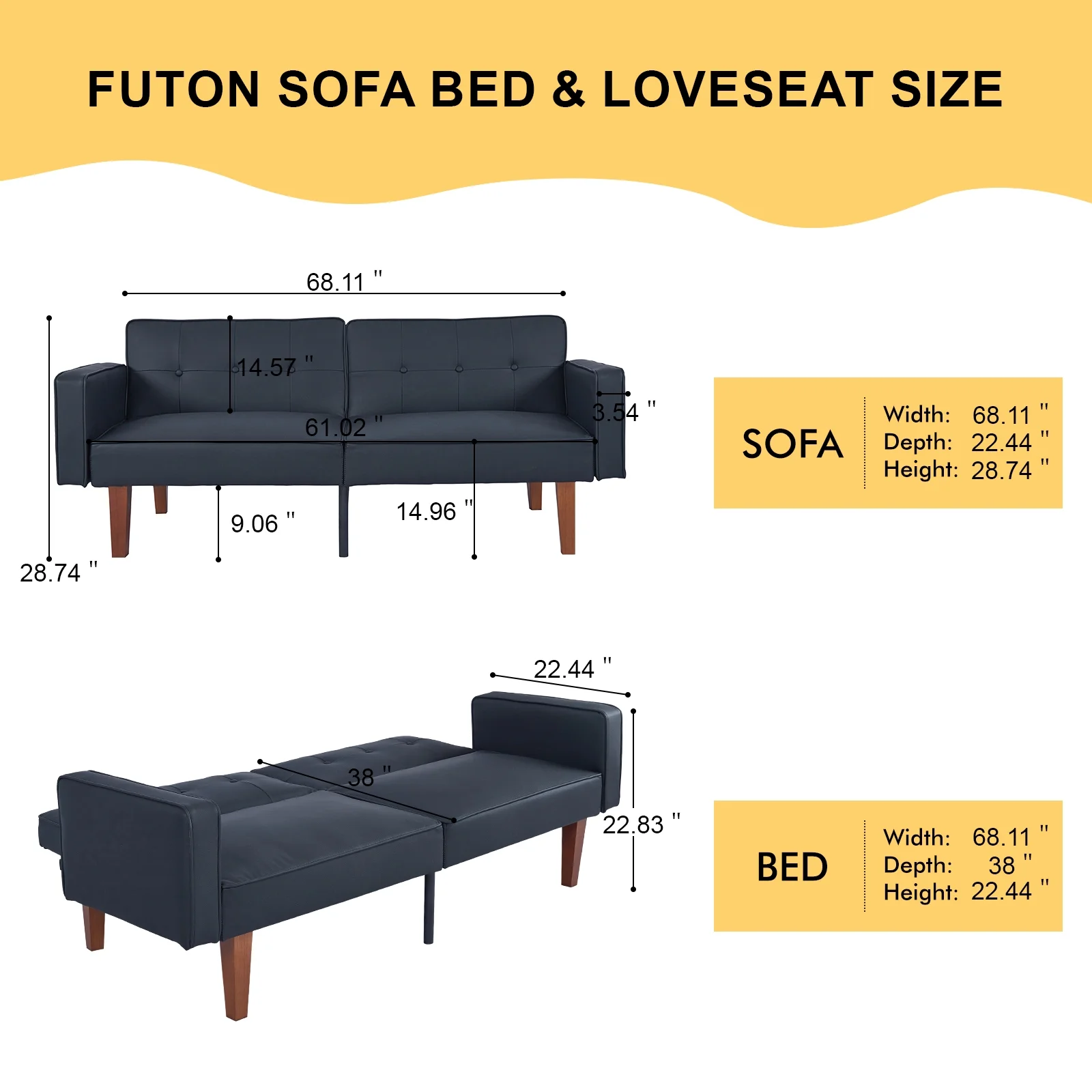 Sofa Bed, Convertible Memory Foam Futon Couch, Adjustable Sleeper Sofa Bed for Living Room, Gray