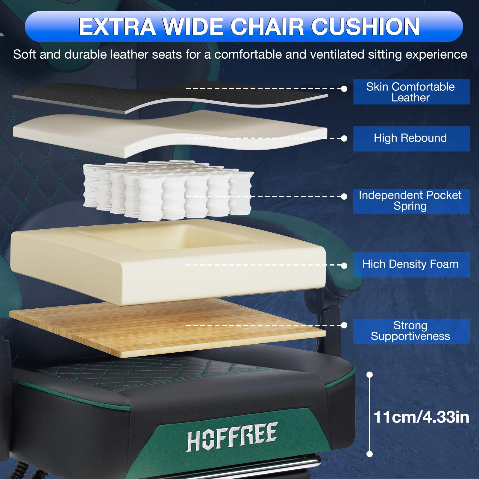 Hoffree Gaming Chair with Speakers PU Gamer Chair with footrest and massage Egonomic Computer Game Chair with Headrest and Lumbar Support for Adults and Office Gaming, 440 LBS