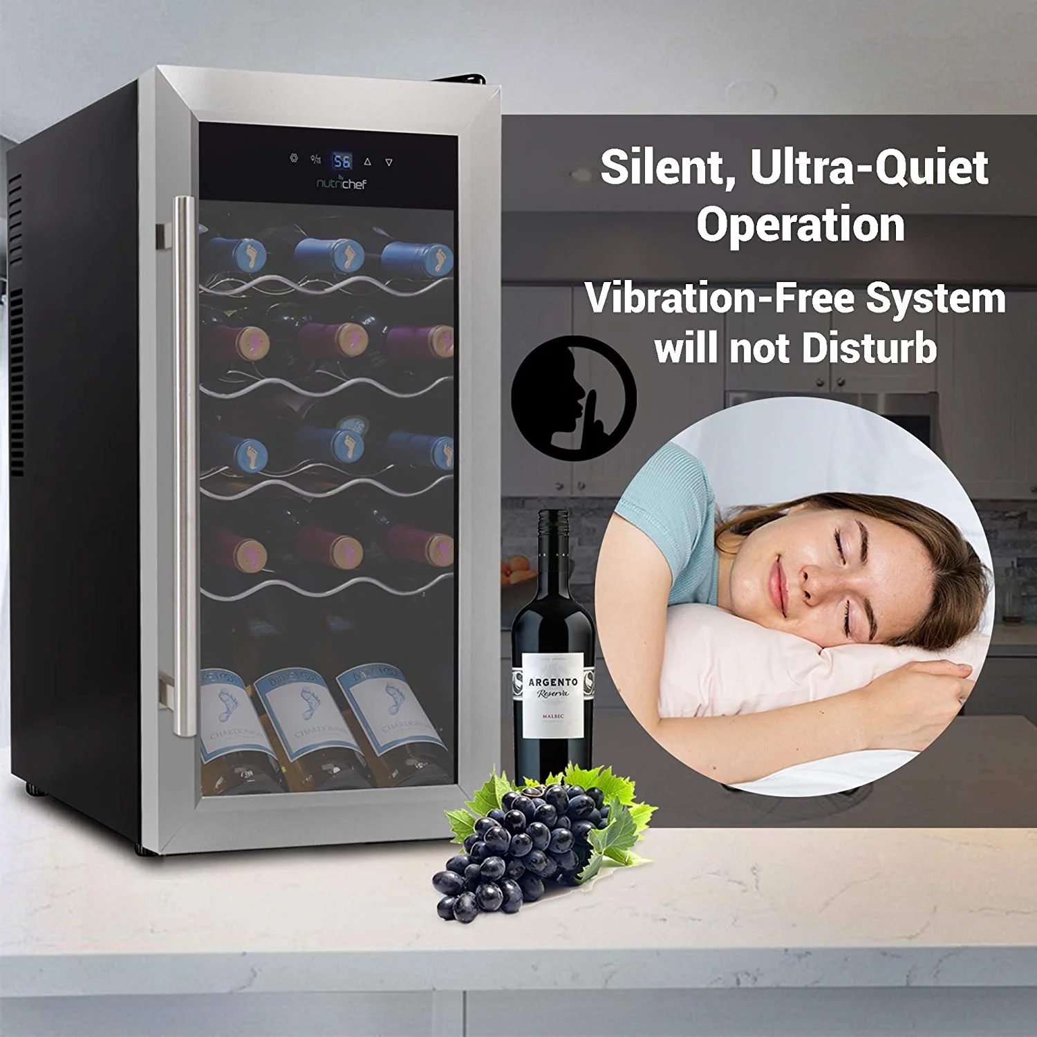 NutriChef Digital Electric 18 Bottle Thermoelectric Wine Chiller Cooler, Black