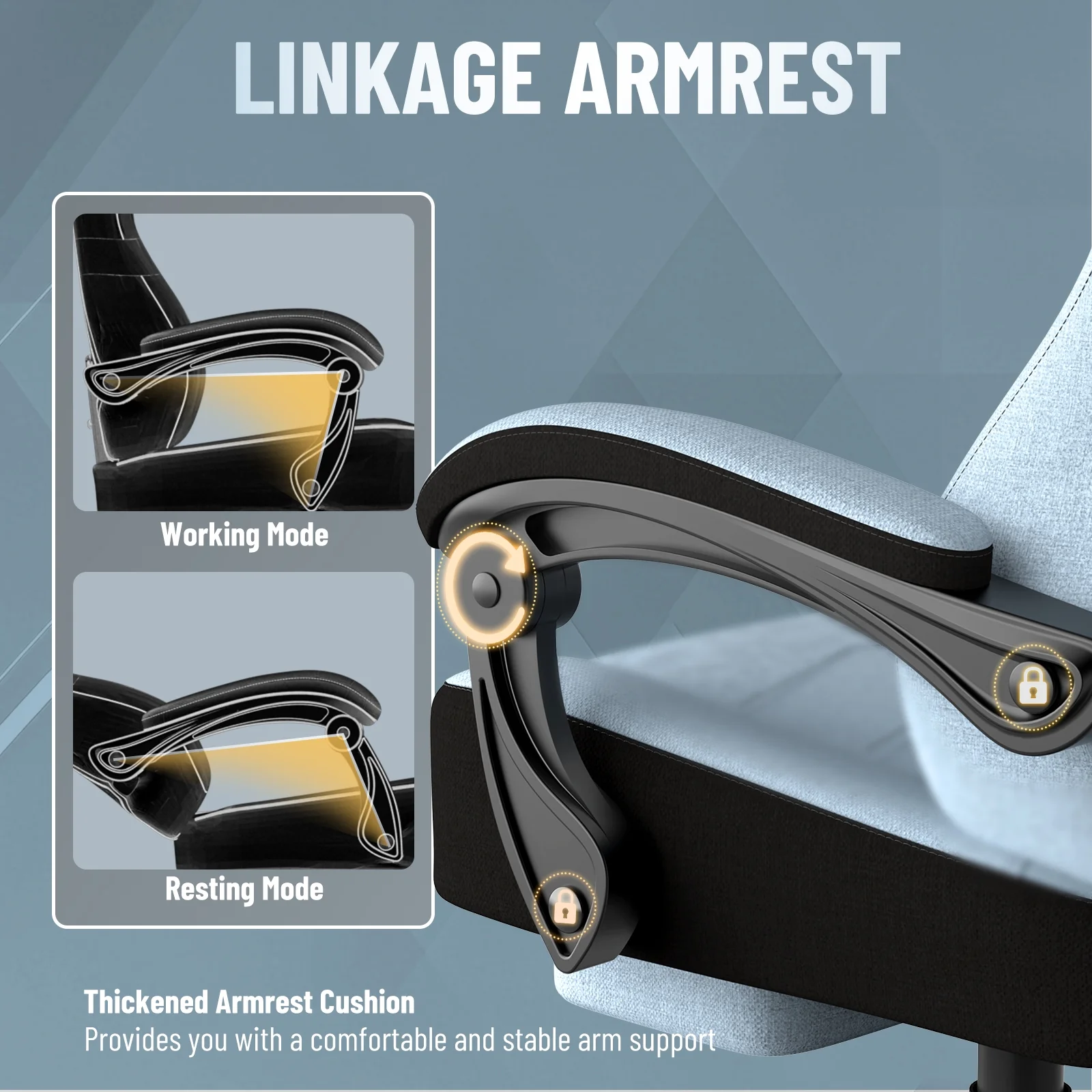 SOONTRANS Gaming Chair for Adults, Ergonomic Linen Fabric Computer Chair with Massage Lumbar Pillow, Gamer Game Chair with Adjustable Headrest, Comfortable Office Chair for Home, White