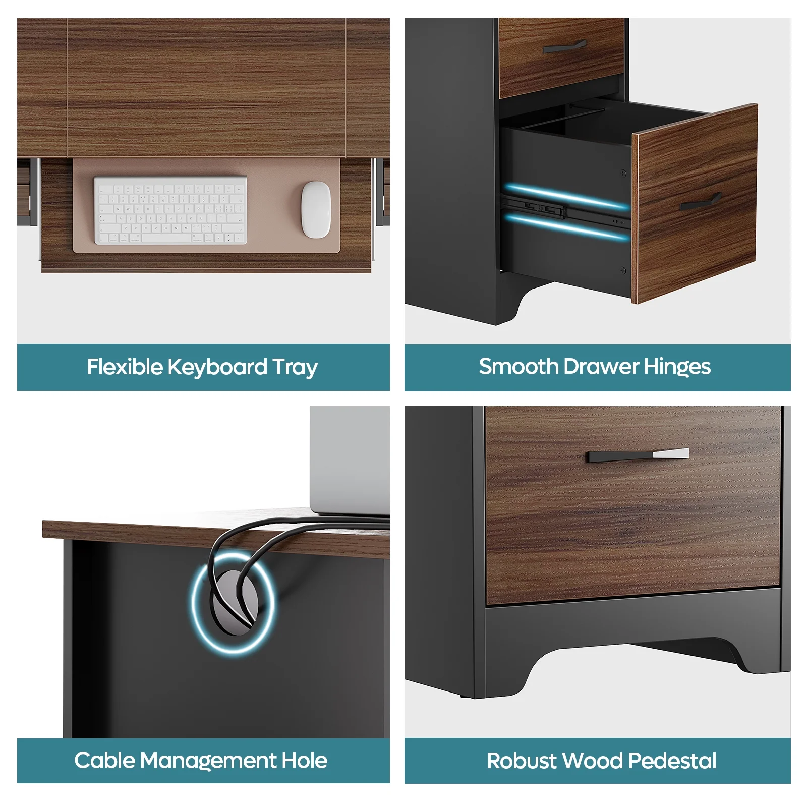 Bestier 59�� Computer Desk with 4 Drawers, Office Executive Desk with File Drawer, Keyboard Tray for Home Office, Gray