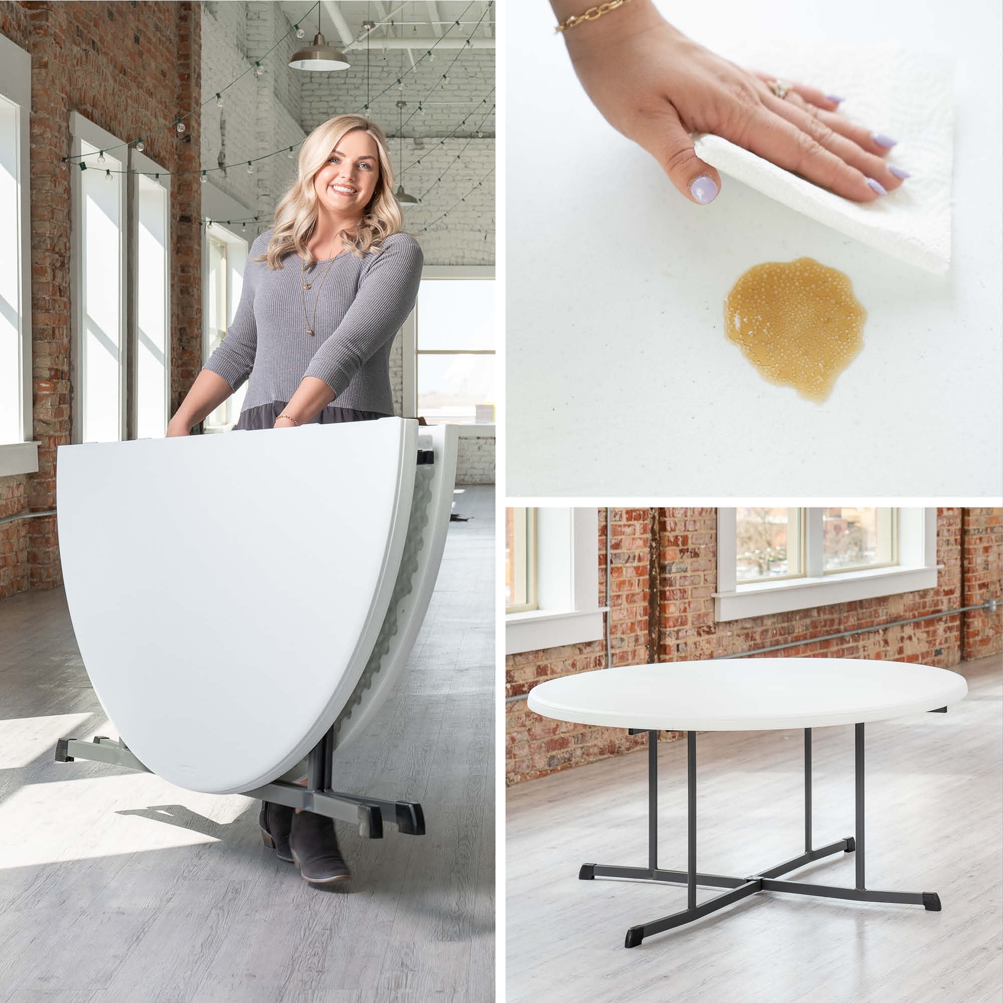 Lifetime Commercial Fold-in-Half 60 in Indoor/Outdoor Folding Round Table White Granite 1 Piece 1 Count