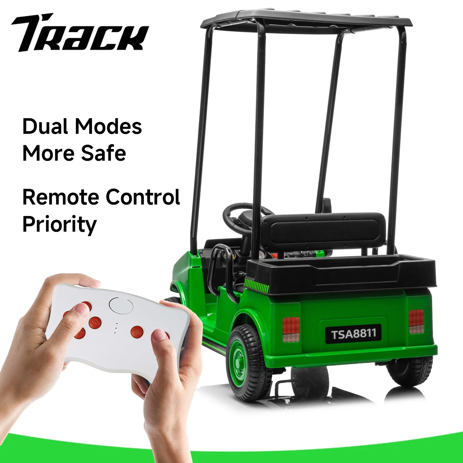 Track Seven 24V Ride on Car, Electric Golf Cart with Ceiling, Ride on Truck with Remote Control, Music, Rear Storage Box, Electric Car for Boys Girls Age 3+, 18.5