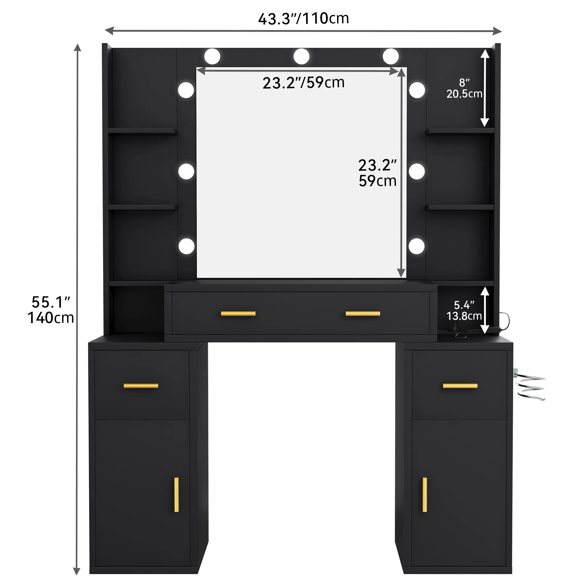 Dextrus Elegant Makeup Vanity Set with Lighted Mirror and Drawers, White Makeup Desk,Dressing Table for Girls