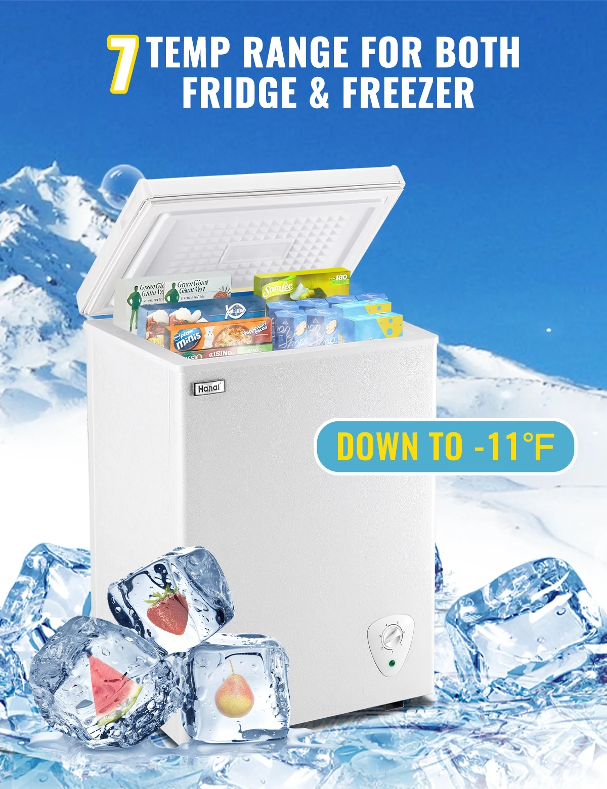 WANAI 3.5 Cu.ft Chest Freezer Small Deep Freeze with 7 Gears Temp Control Office Dorm Kitchen White