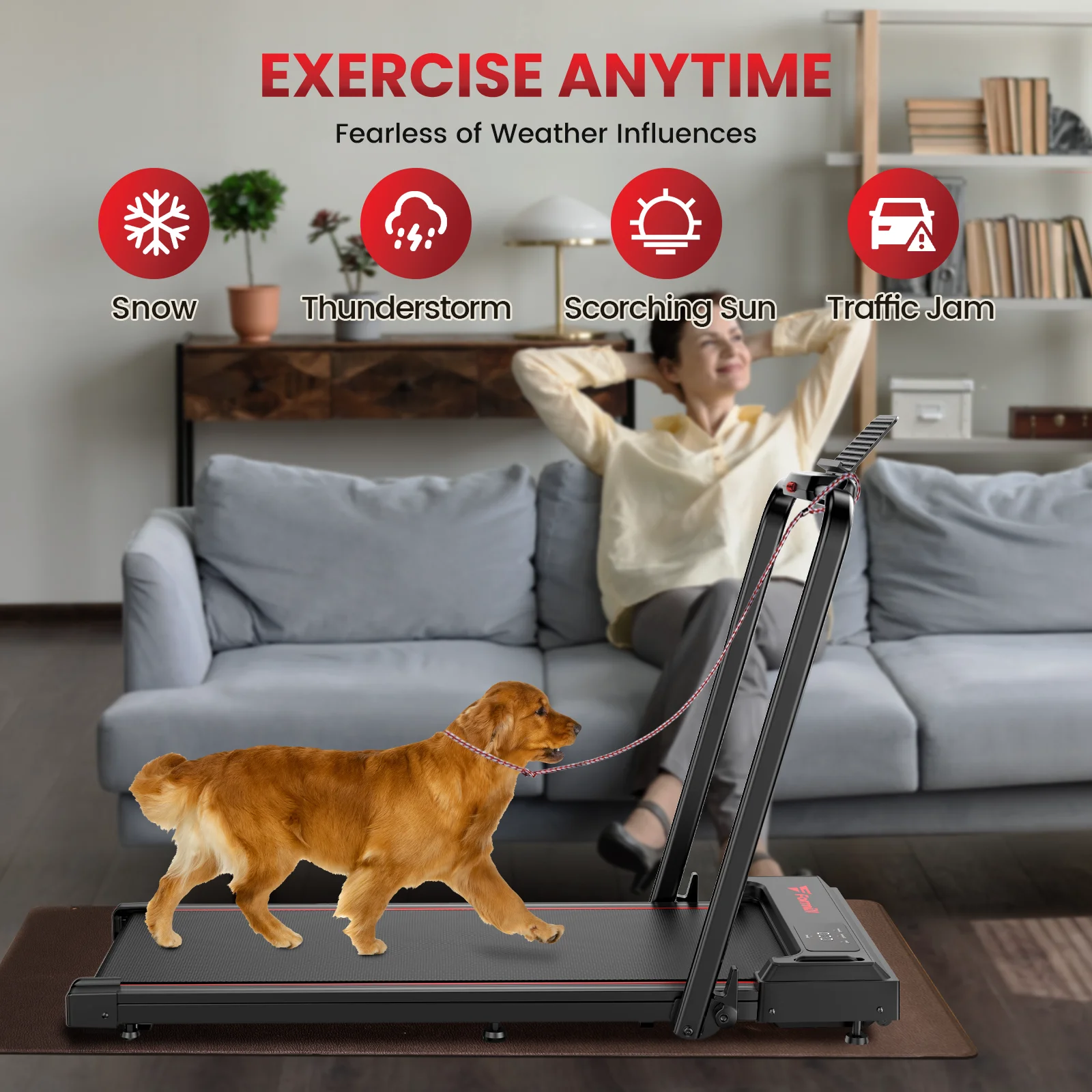 Treadmill 2 in 1 for Home/Office,Patbrela 300 Lbs Walking Pad Treadmill with HandleBar,Under Desk Treadmill with Mat, Touch Control,LED Display & Remote Control