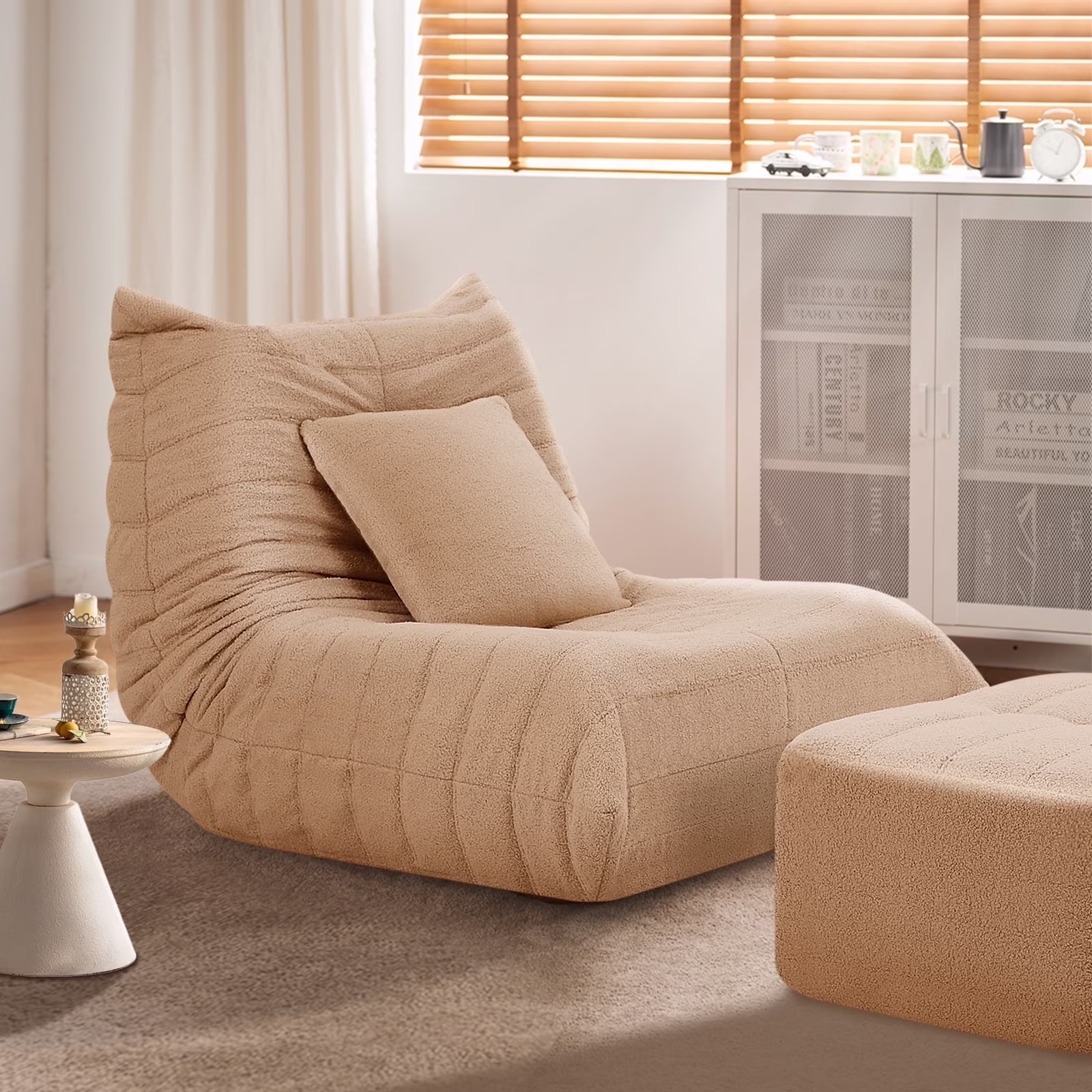 VFD Bean Bag Chairs for Adults, Beanbag Chair with Ottoman Lounge Sofa Memory Foam Comfy Reading Chair for Bedroom & Living Room, Lazy Floor Sofa Couch