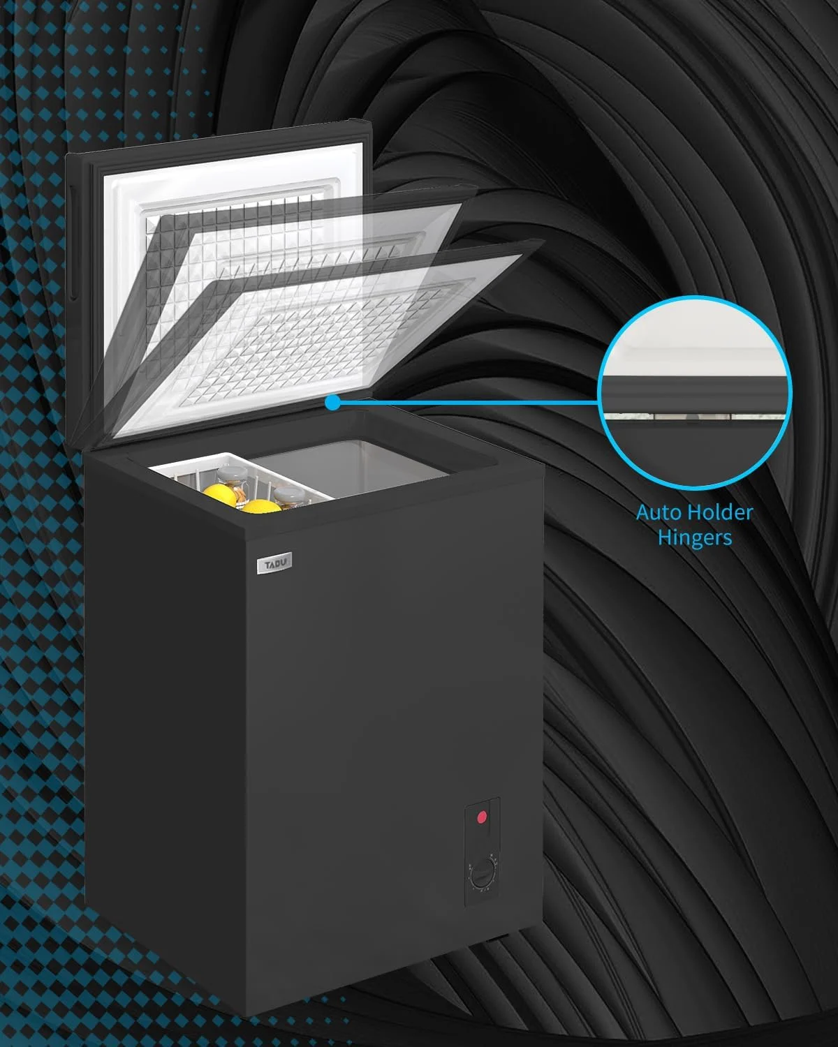 TABU 3.5 Cu ft Chest Freezer,Deep Freezer with Top Open Door and Removable Storage Basket, (Black)