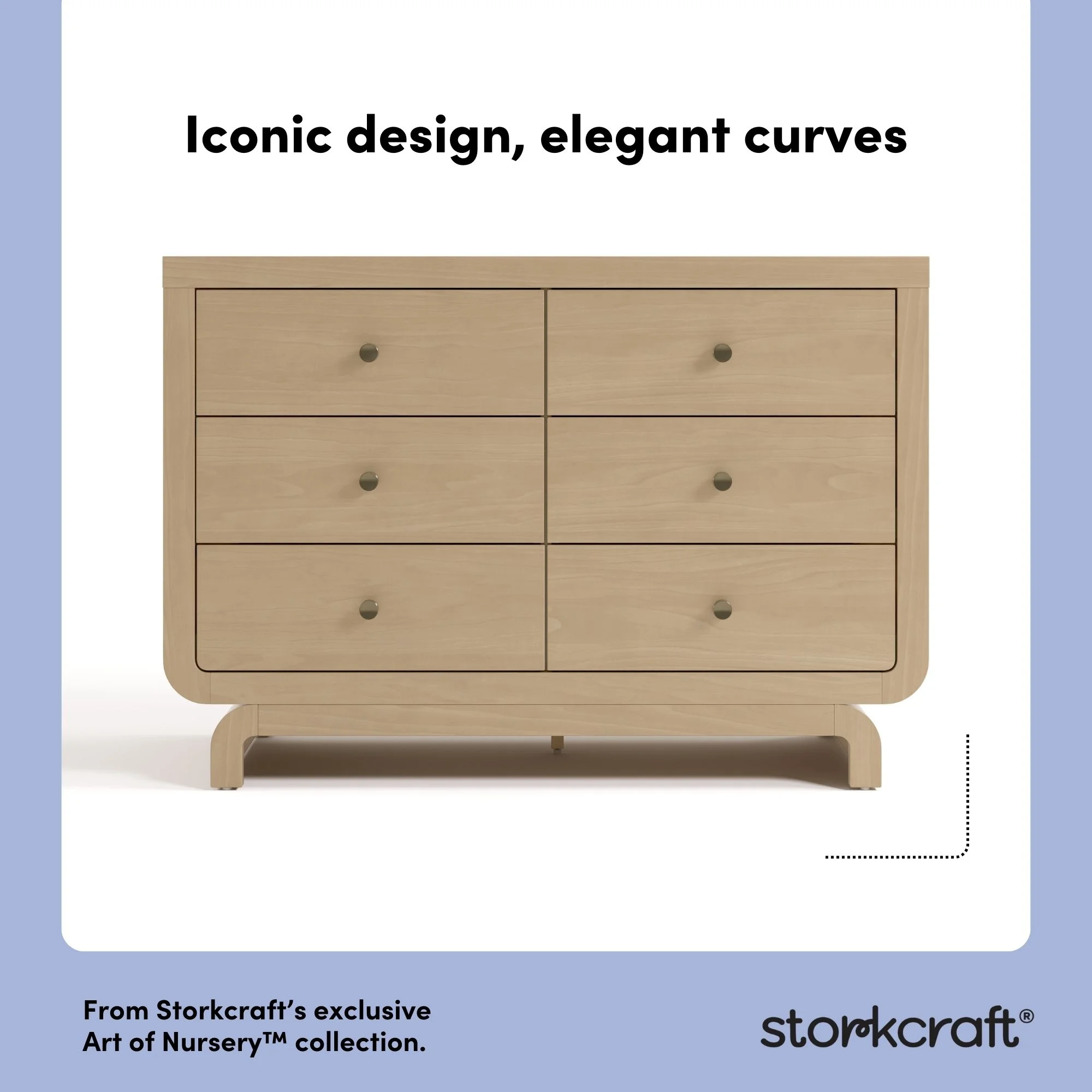 Storkcraft Santorini 6 Drawer Double Dresser, White/Driftwood