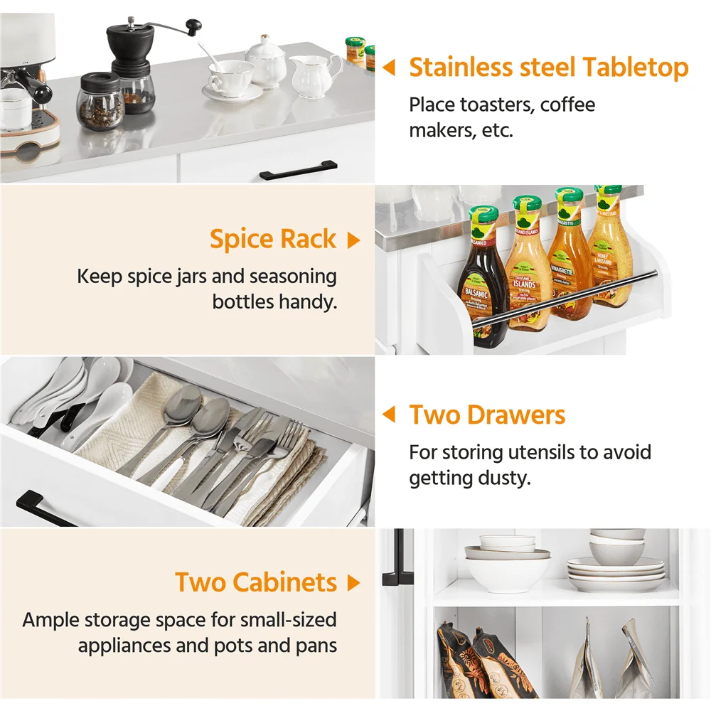 SMILE MART Large Kitchen Island on Wheels with Storage Drawers & Cabinets, White