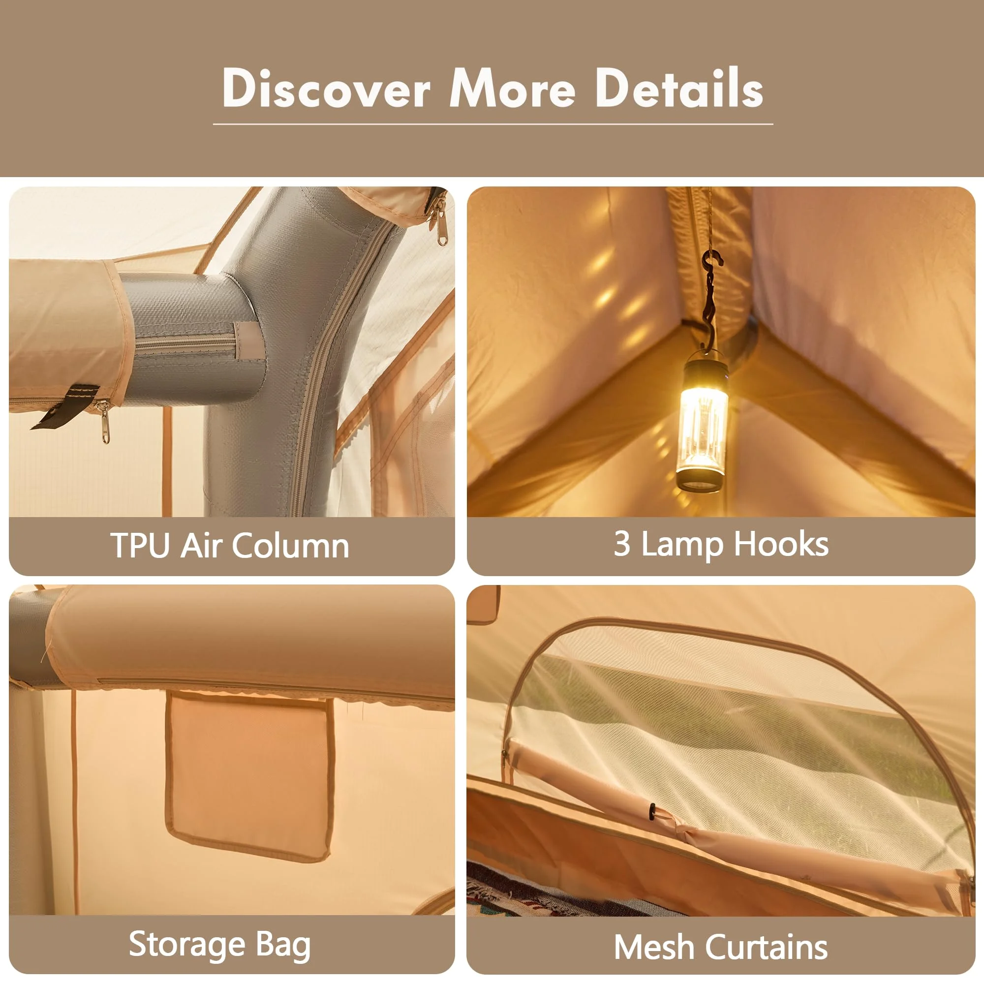 Yoleny 12'x8' Inflatable Tent, 96 SFT Blow Up Tent for Camping, 4 Season Oxford Glamping Tents with Clear Skylight, Pump & Stove Jack