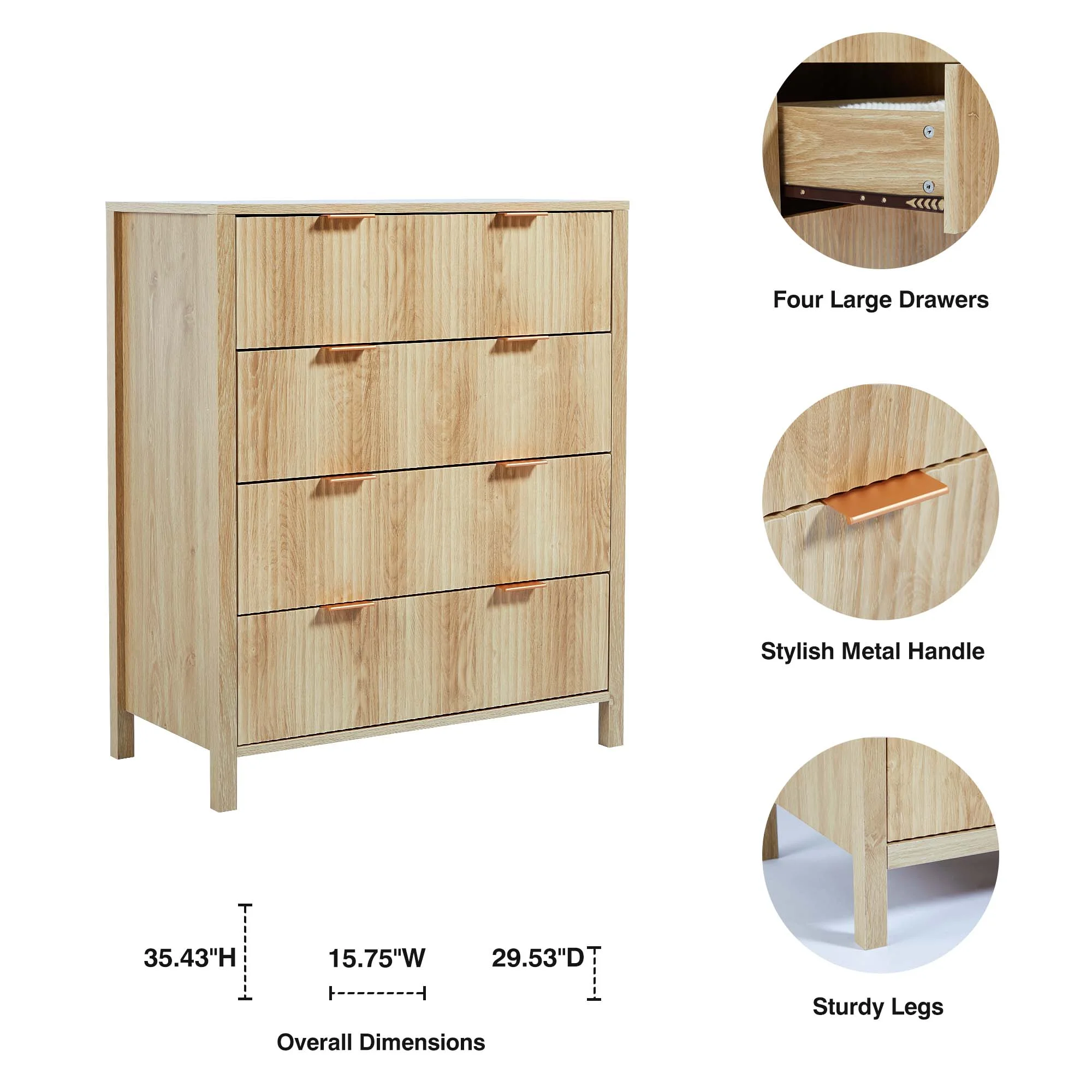 YOCWO Fluted Nightstand for Bedroom Set of 2 , Wood Bedside Table Set of 2 with Drawers, Black