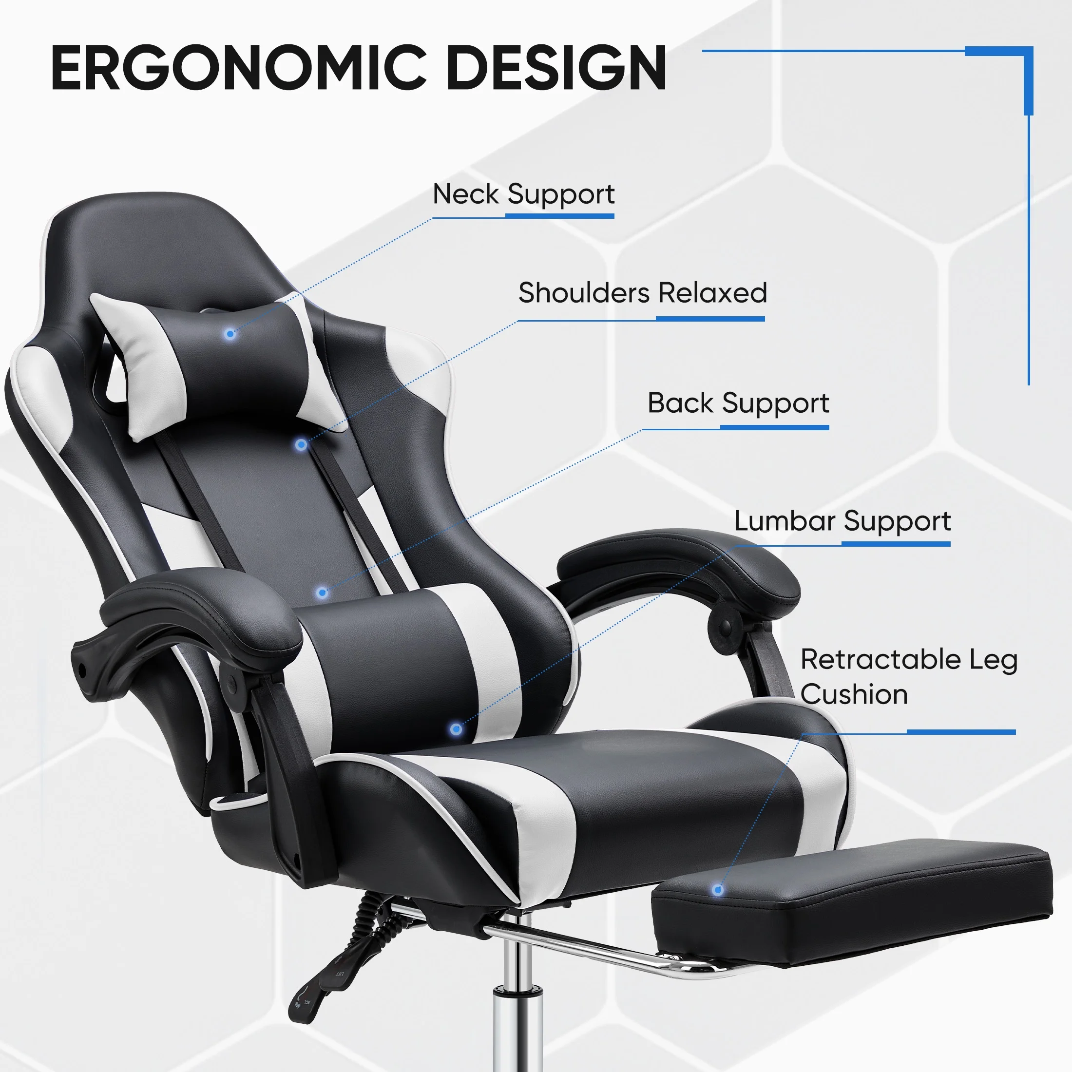 EDX Ergonomic Gaming Chair High Back Office Chair with Lumbar Support and Adjustable Armrests Swivel Racing Chair, Black and Gray