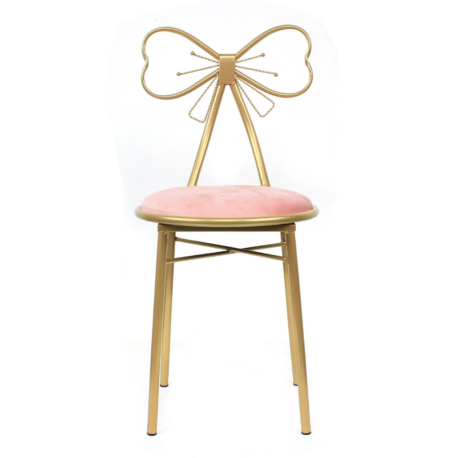 Vanity Stools, Metal Pink and Gold Bow Tie Makeup Dressing Stool Chair for Dressing Room Bedroom