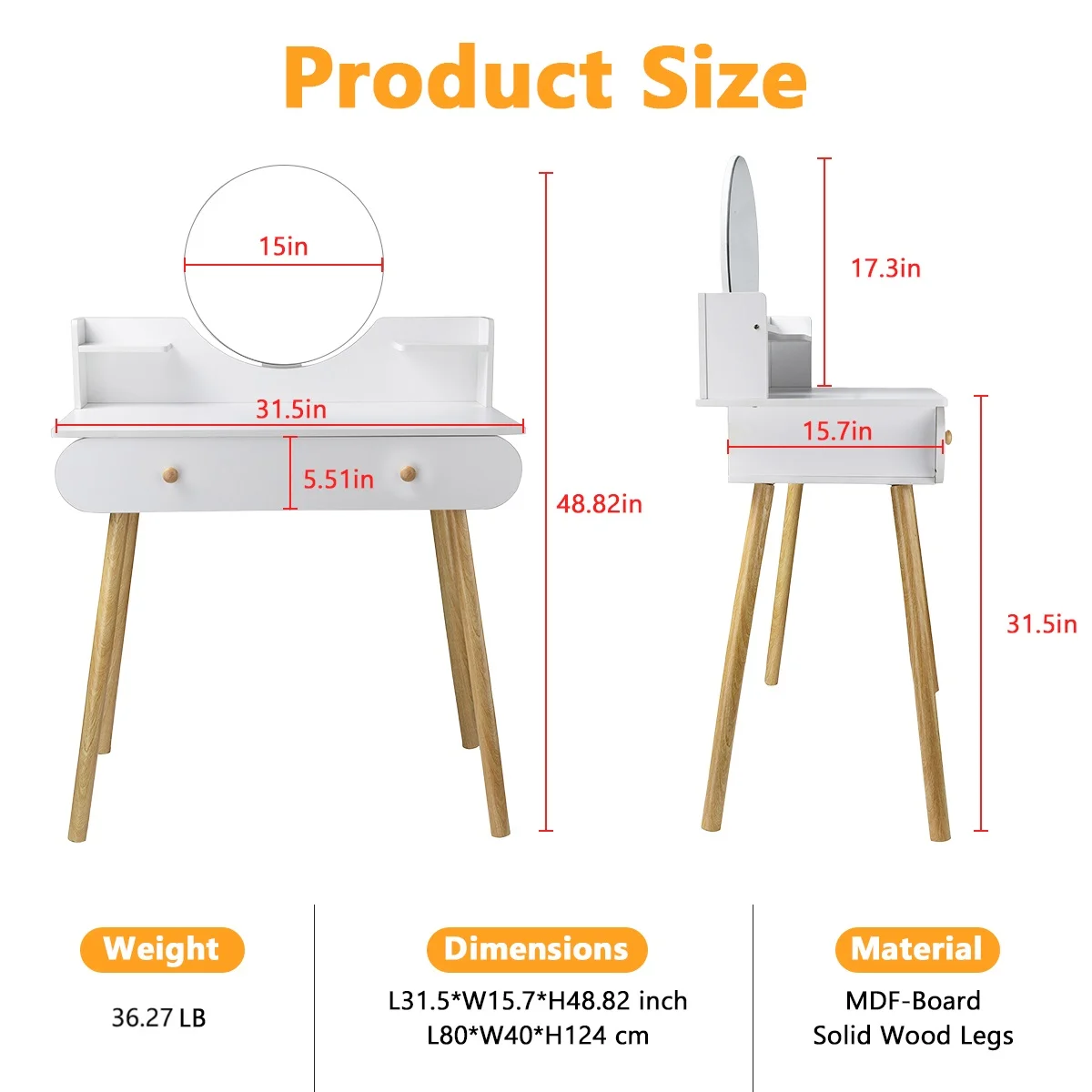 EONROACOO Makeup Vanity Table with Mirror, Dressing Table Vanity Desk, Adult Teen(White)