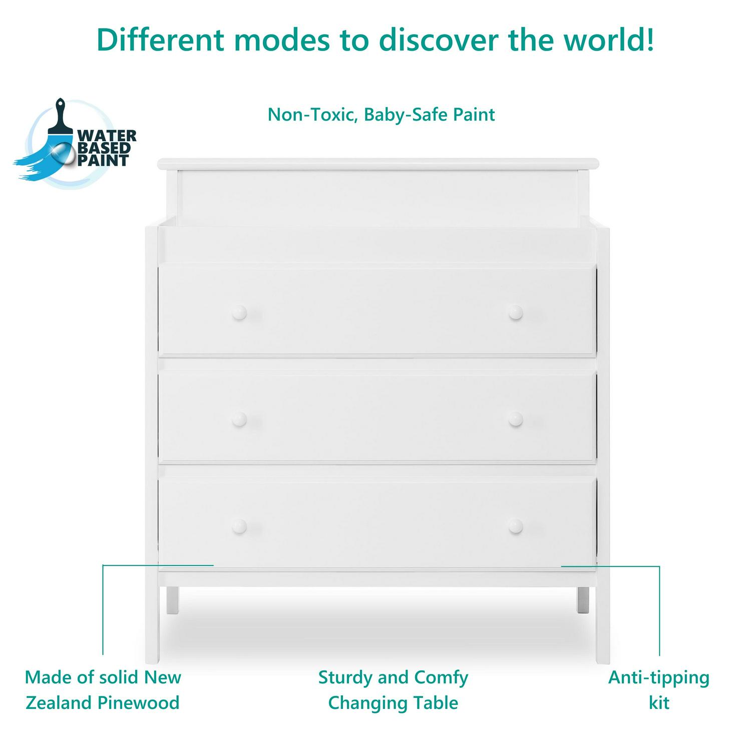 Dream On Me Mason Modern Changing Table With Free Changing Pad In White