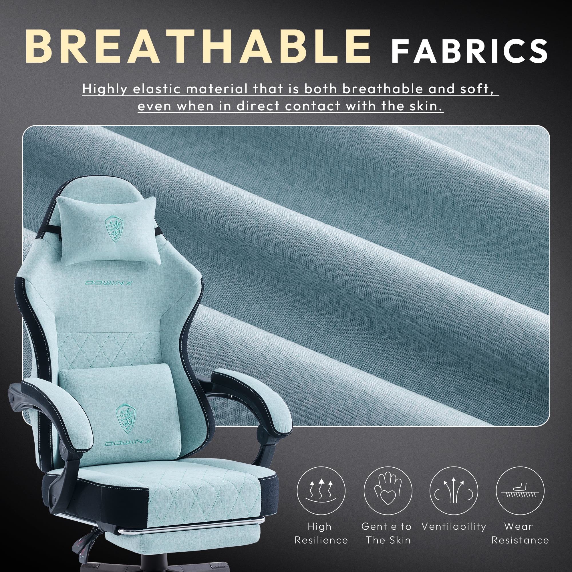 Dowinx Fabric Gaming Chair with Massage Lumbar Support, High Back Ergonomic Computer Chair with Footrest for Adult, Black