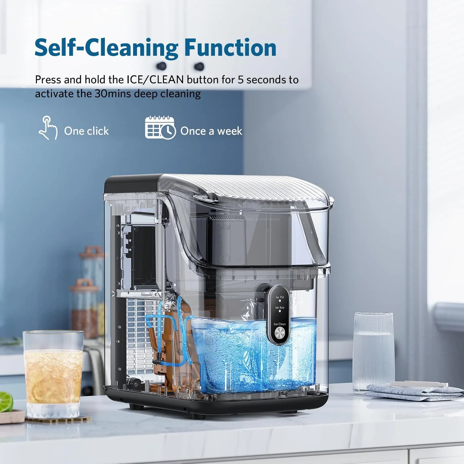 Havato Nugget Ice Makers Countertop ,35Lbs/Day, Portable Ice Machine Soft Chewable Pellet Ice with Auto-Cleaning Function for Kitchen, Office, Home,Silver