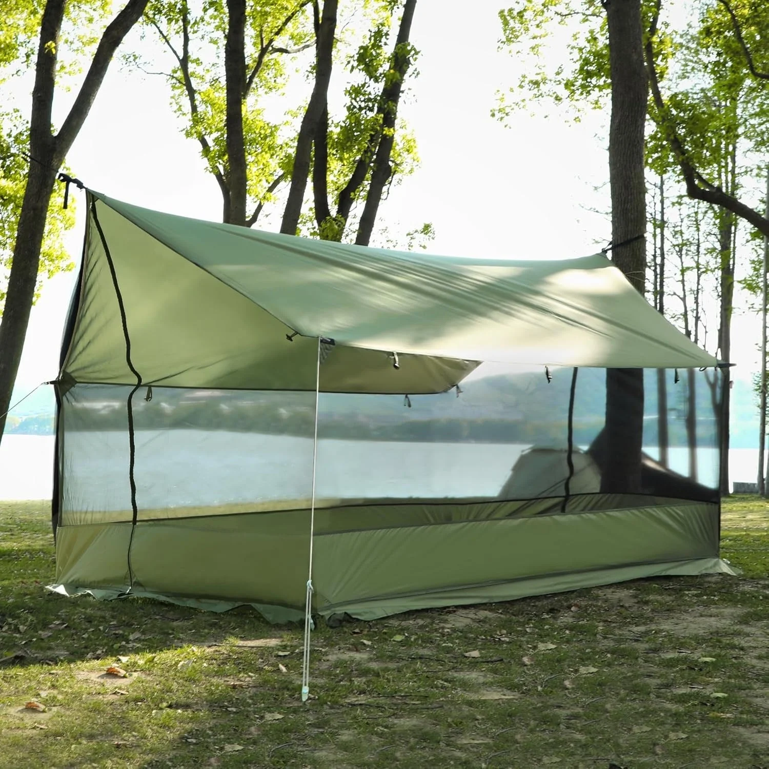 Bug Tents for Camping, Portable Screen House for Hammock with Mosquito Netting, 6 Windropes & 12 Stakes, Screen
