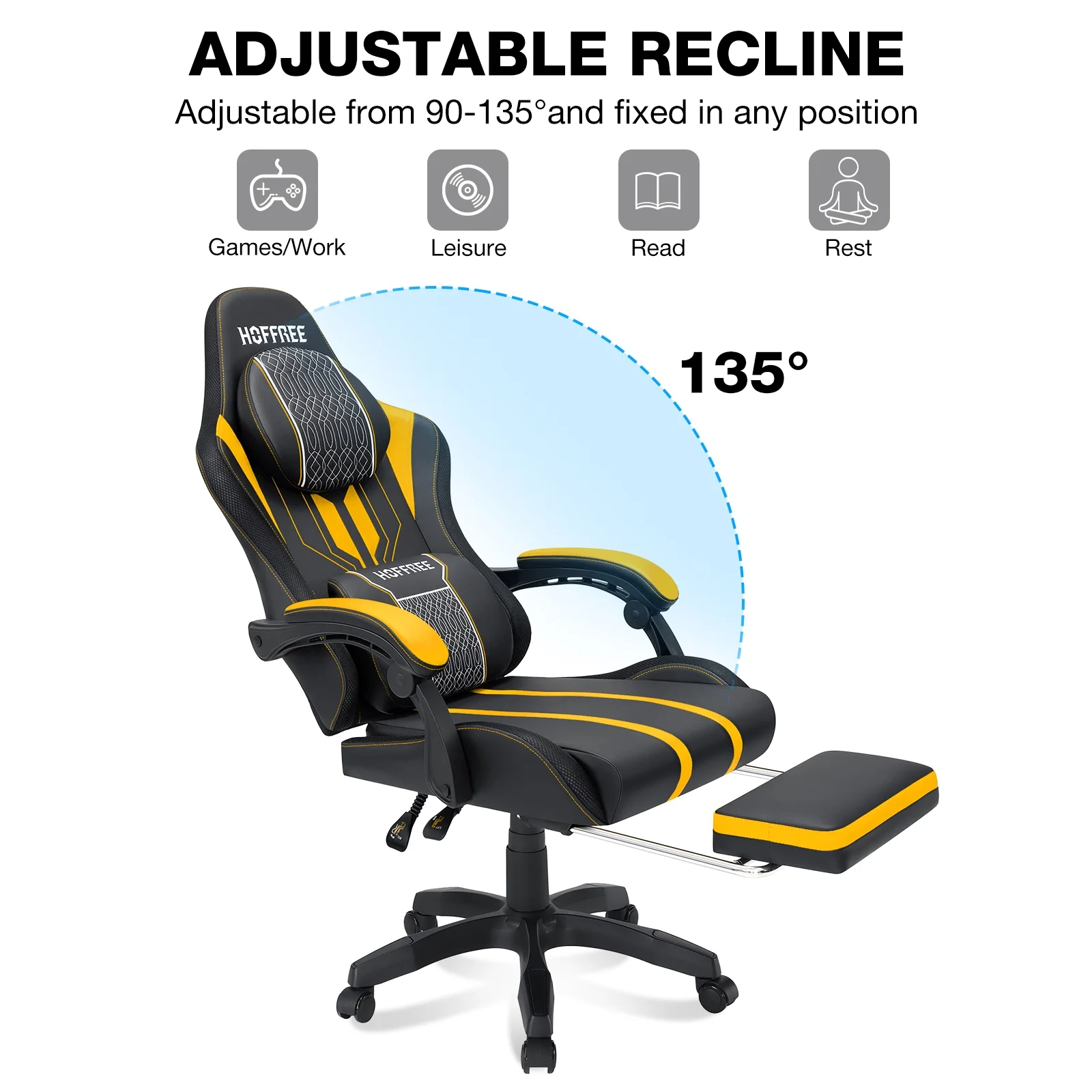 Hoffree Gaming Chair with Bluetooth Speakers Big and Tall Gamer Chair with Footrest and Massage Game Chair with Lumbar Support and 360-Swivel Seat and Headrest for Adults, 400lbs