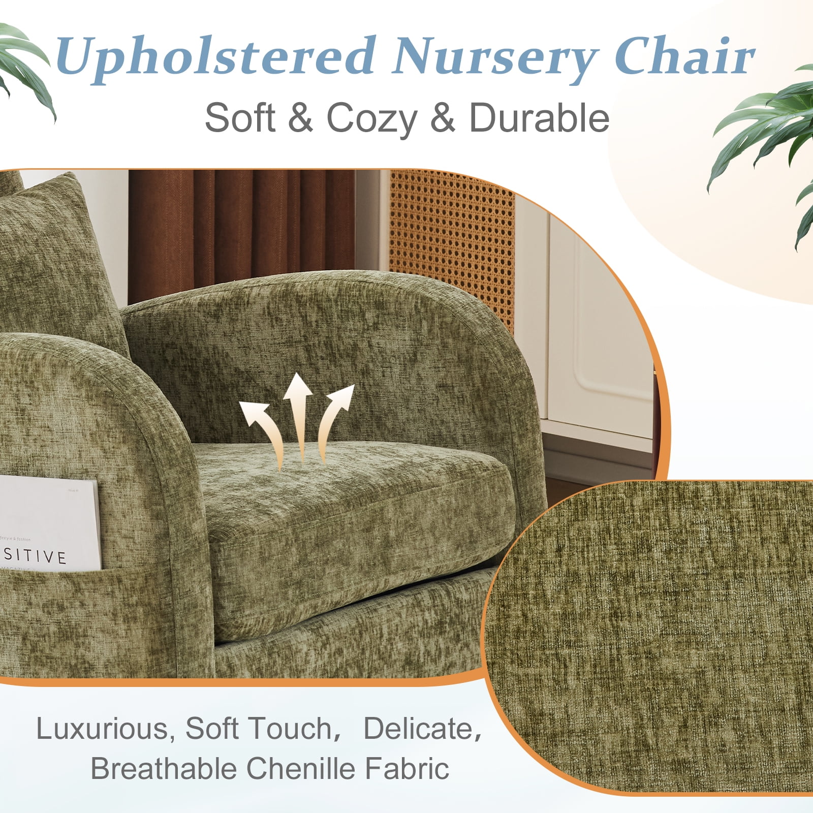 Ktaxon Rocking Accent Chair Glider Reading Chair Comfy Teddy Velvet Upholstered Single Sofa Rocker for Living Room, Nursery, Bedroom Beige