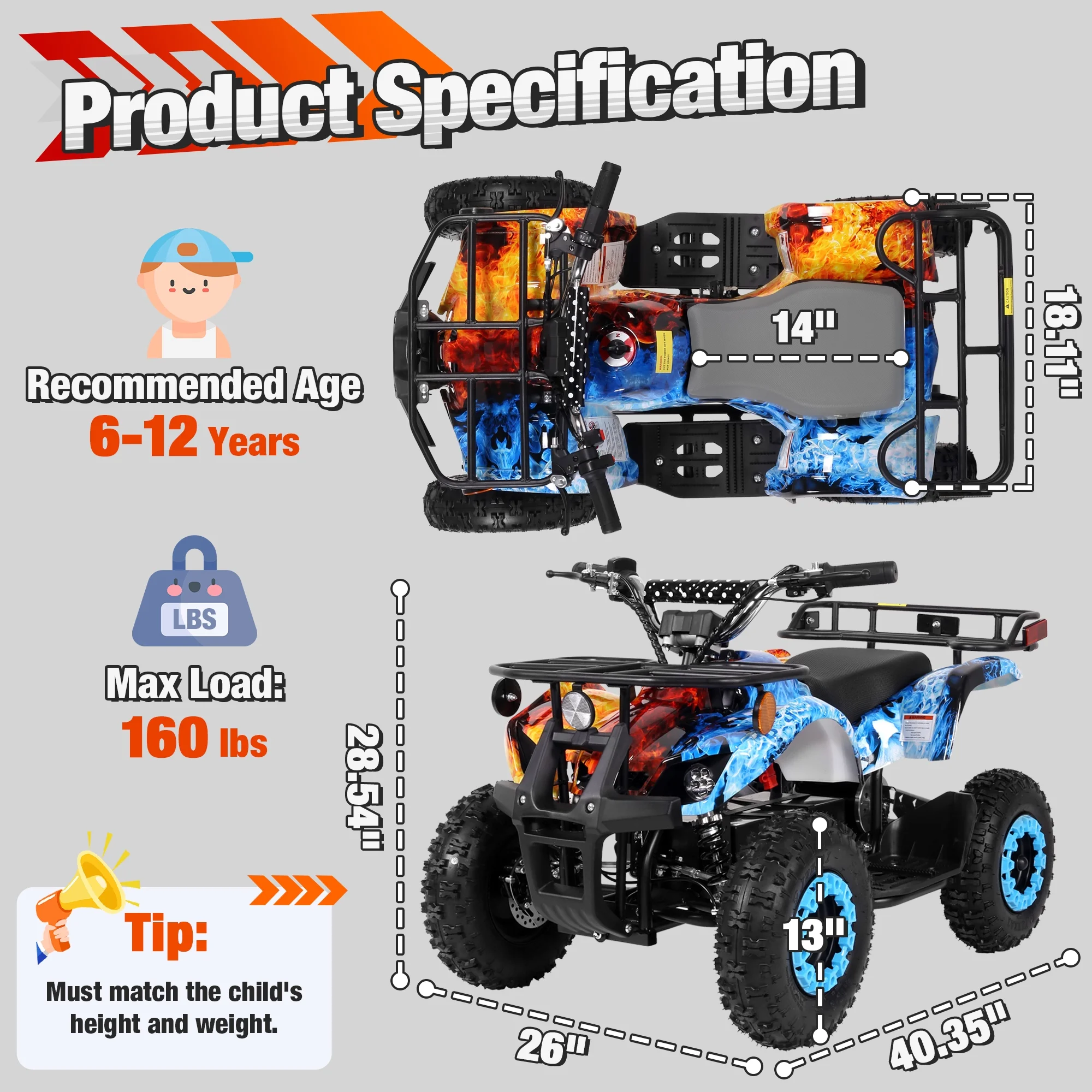 ATV for Kids, 36 Volt Ride on Toys, 500w Motor Quad Bike for Big Kids, Power Car Wheel with Metal Frame, Speed Control, Suspension, Black