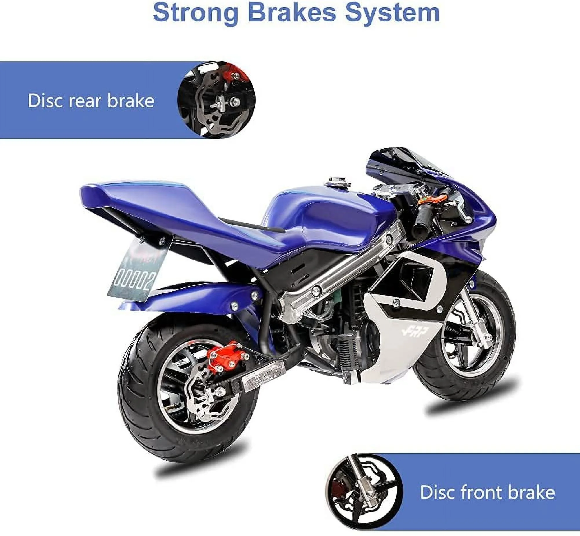 FRP 2 Stroke Pocket Bike 02, Mini Bike for Kids Max Weight 165 LB, Streamline Style Mini Pocket Bike W/ Strong Dual Brakes, Racing Pocket Rocket Max Speed 20 Mph, Blue