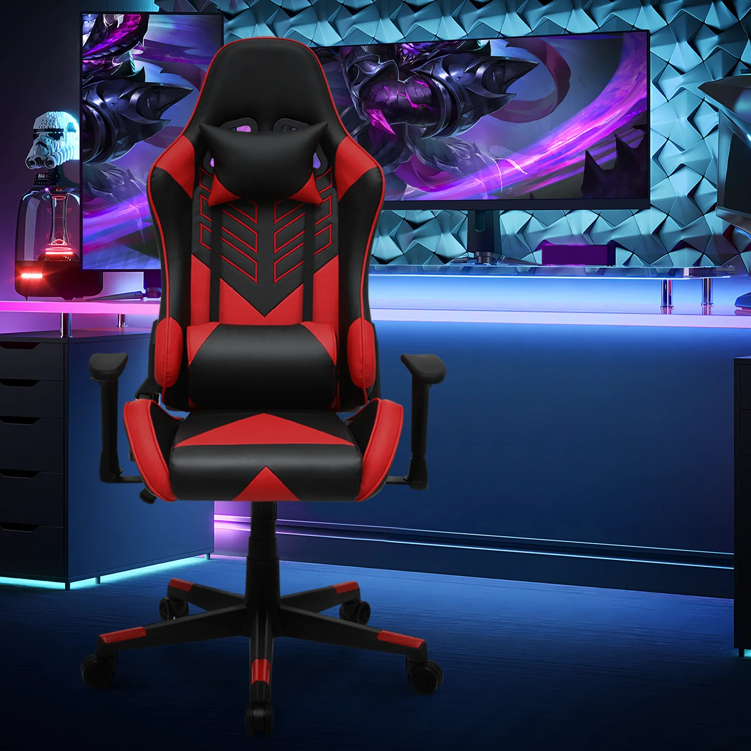 Magshion Ergonomic Gaming Chair, Comfortable Gaming Chair, Computer Chair Leather Desk Chair Adjustable Swivel Gaming Office Chair, Blue