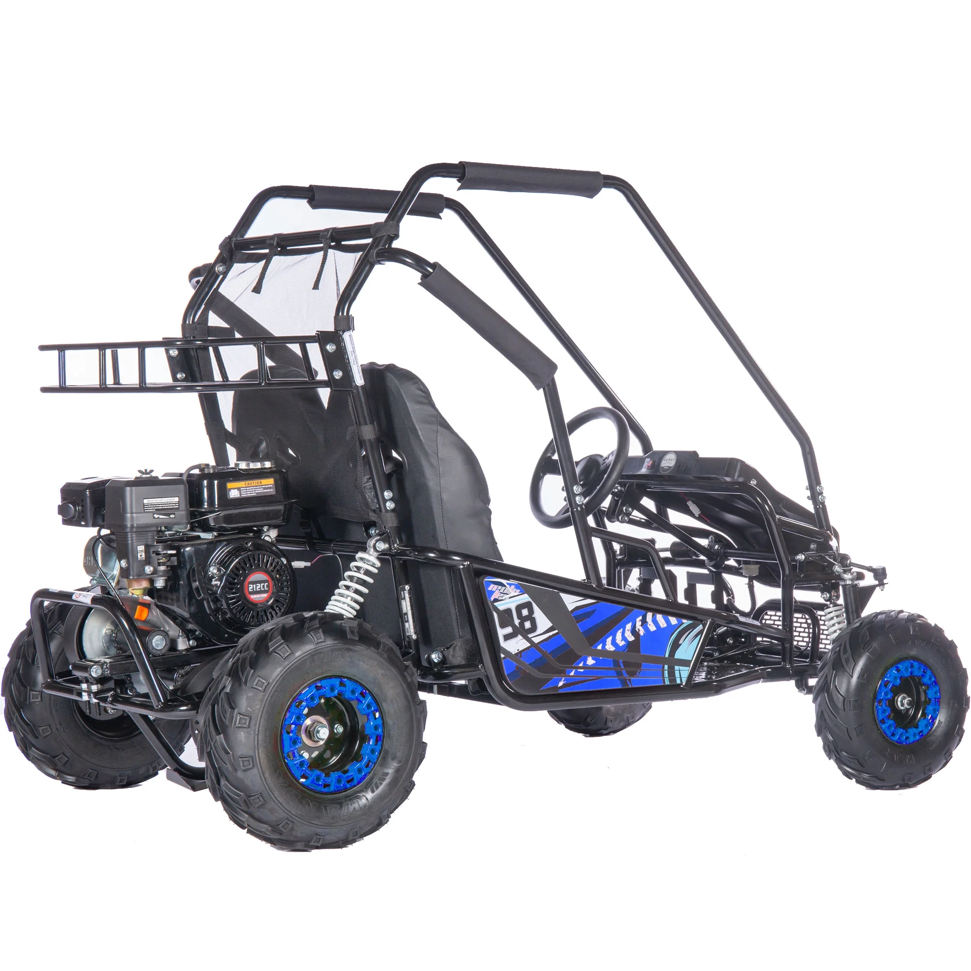 MotoTec Mud XL 212cc 2 Seat Go Kart Full Suspension Blue