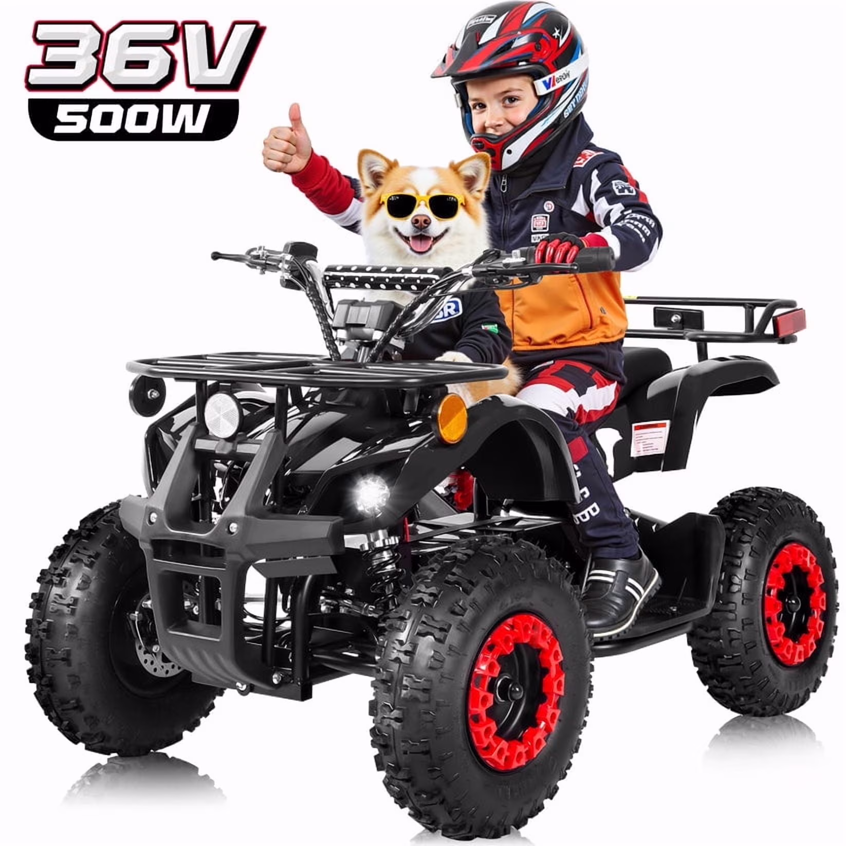 ATV for Kids, 36 Volt Ride on Toys, 500w Motor Quad Bike for Big Kids, Power Car Wheel with Metal Frame, Speed Control, Suspension, Black
