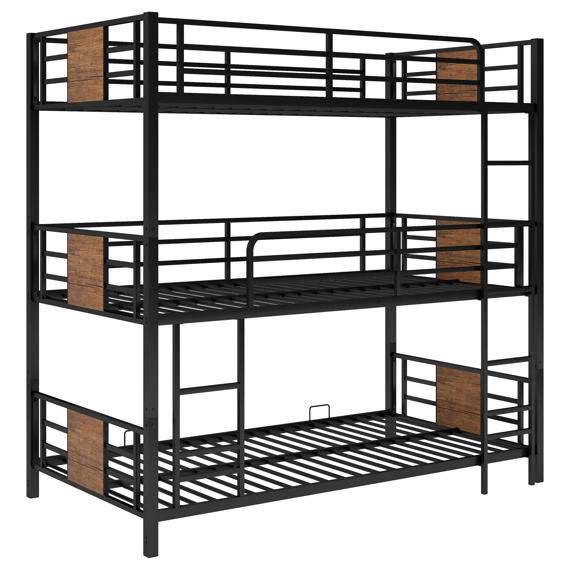 Euroco Metal Twin over Twin over Twin Bunk Bed, Triple Bed for Kids Room, Brown