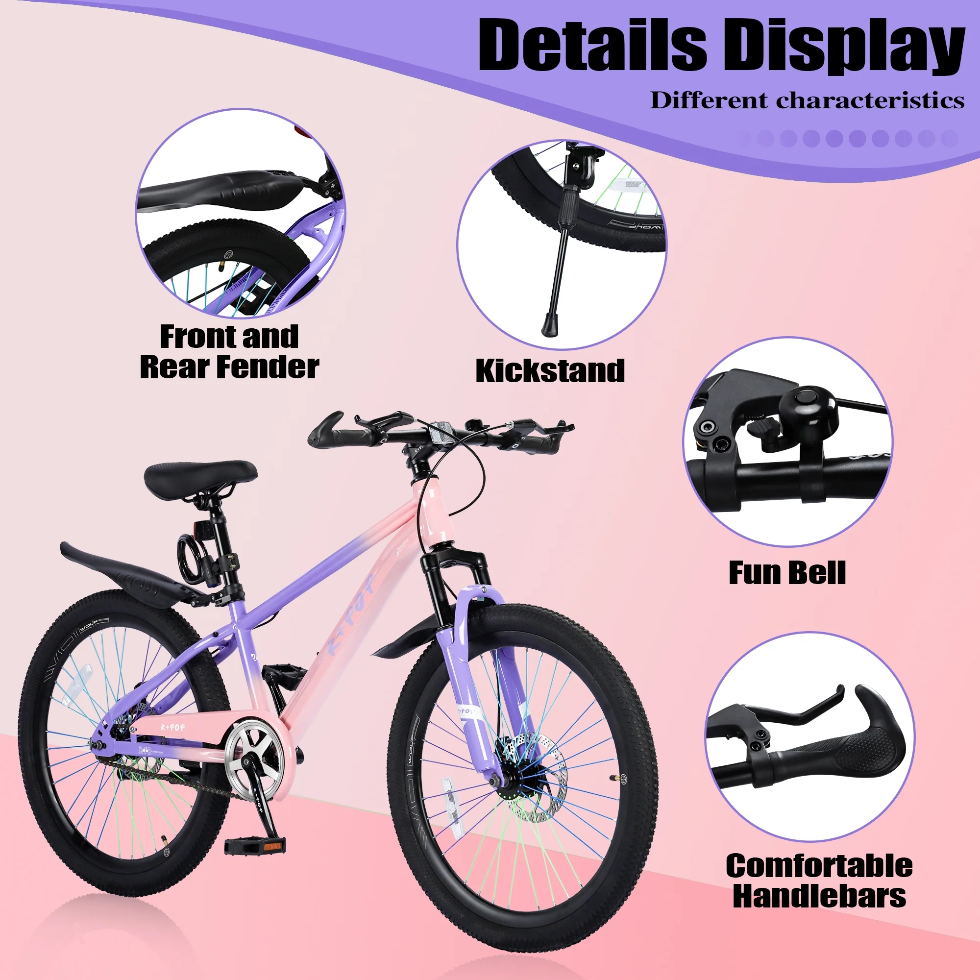 Bstjewey 20/24 Inch Kids Mountain Bike, Dual Disc Brakes, Suspension Fork, Ages 7-12