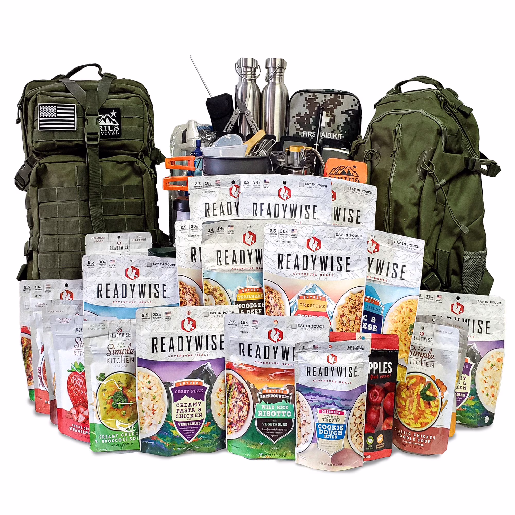 Family Comfort 72 Emergency Survival Kit/Backpack �C 72 Hour for 2 People �C Disaster Preparedness �C Delicious ReadyWise Food, Gear, Lighting, First Aid, Tools & More - Camo