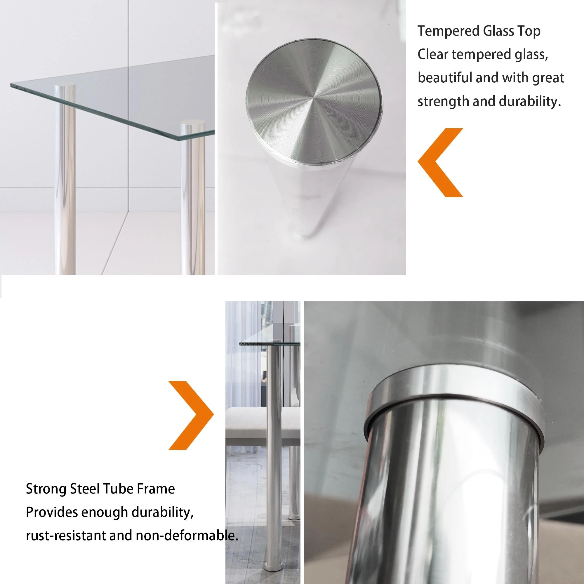 uhomepro White Kitchen Table Set, 5 Pieces Dining Table Set, Tempered Glass Dining Table and Chairs Set for 4, Upgraded Iron Dining Room Table Set with 4 PU Leather Chairs