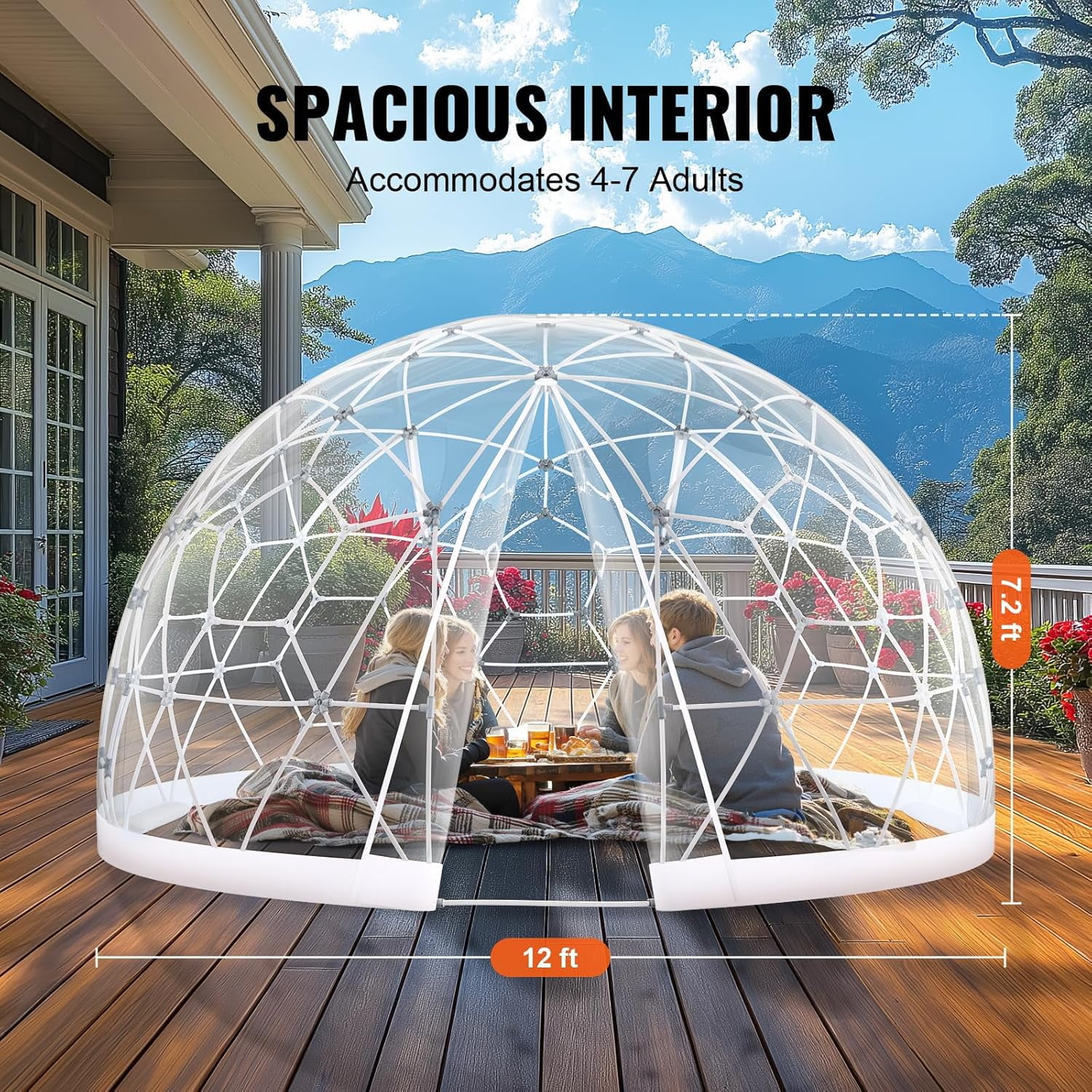 Garden Dome Tent House, Upgraded Garden Tent with PVC Transparent Cover and Window, Waterproof Outdoor Geodesic Dome Camping Shelter for Patio